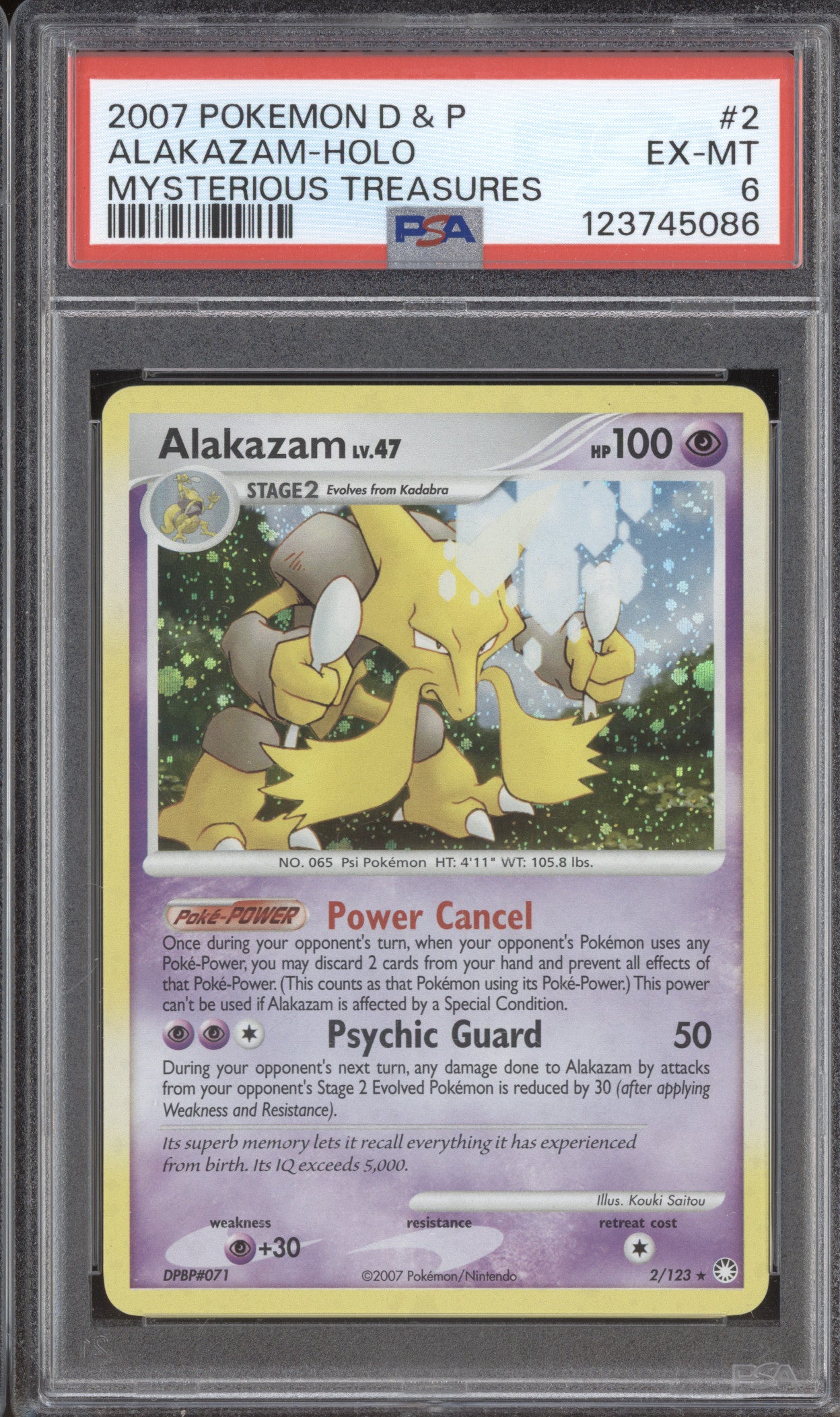 2007 Pokemon Mysterious Treasures 2/123 Alakazam Holo PSA 6
