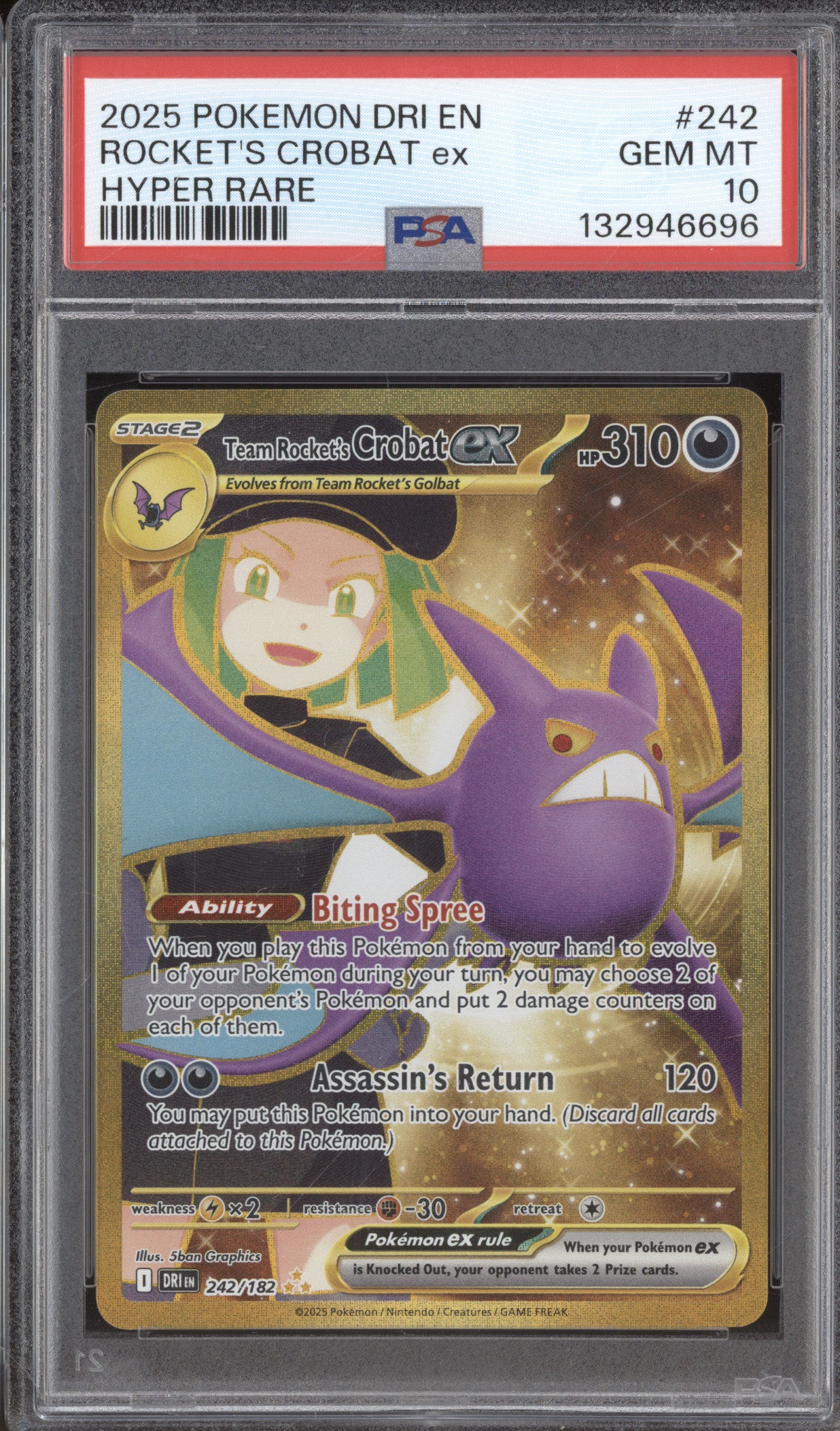 Team Rocket's Crobat ex Pokemon Destined Rivals DRI 242/182 Hyper Rare PSA 10