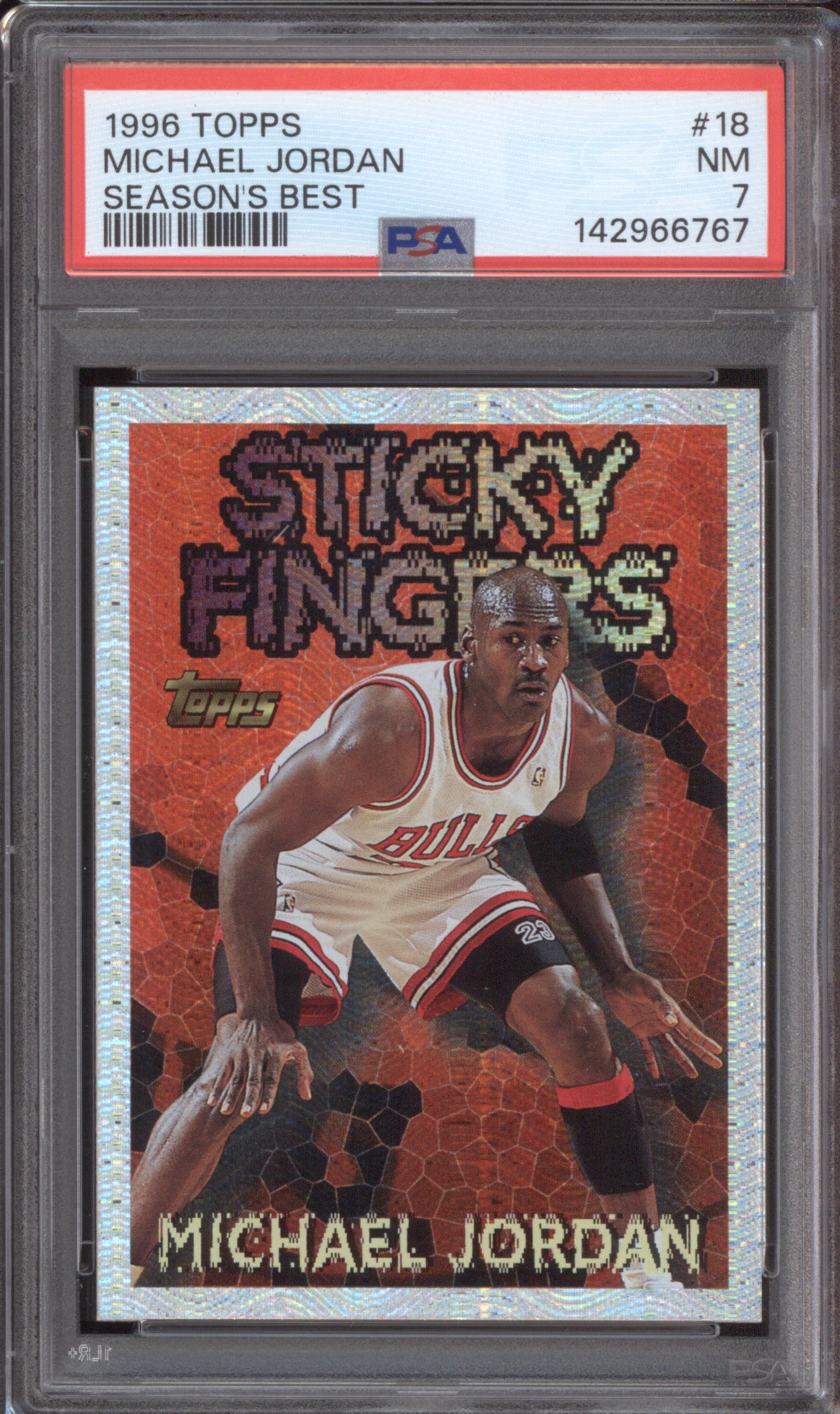 Michael Jordan 1996 Topps Season's Best 18 Sticky Fingers PSA 7