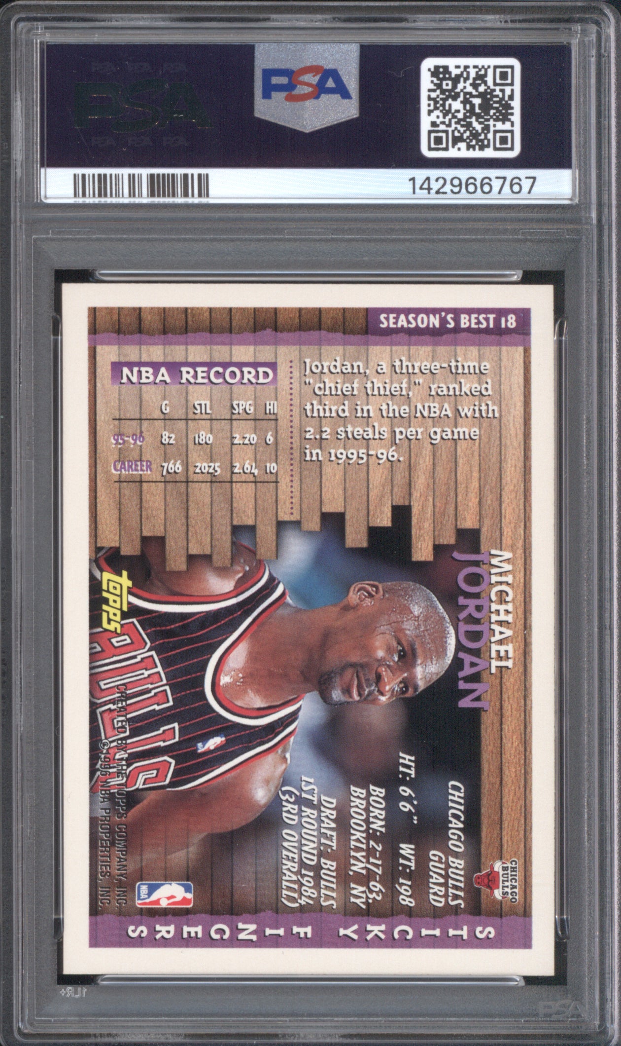Michael Jordan 1996 Topps Season's Best 18 Sticky Fingers PSA 7