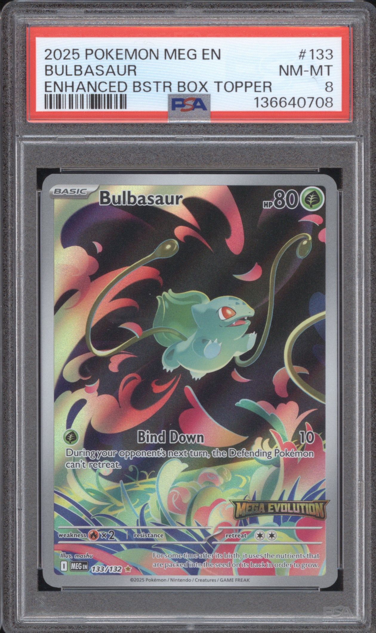 Bulbasaur 2025 Pokemon Mega Evolution 133/132 Illustration Rare Stamped PSA 8