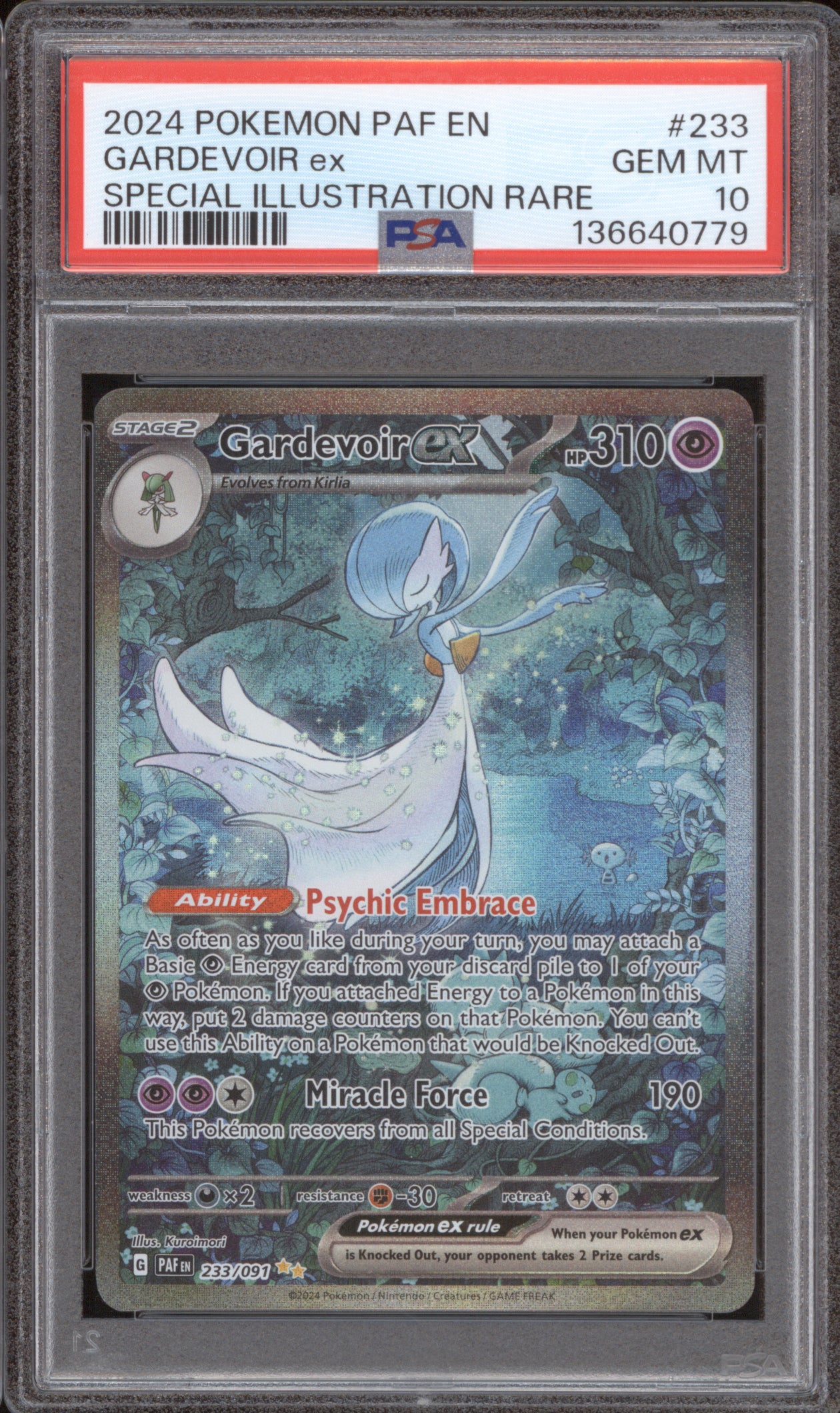 Gardevoir ex 2024 Pokemon Paldean Fates PAL 233/091 Special Illustration PSA 10