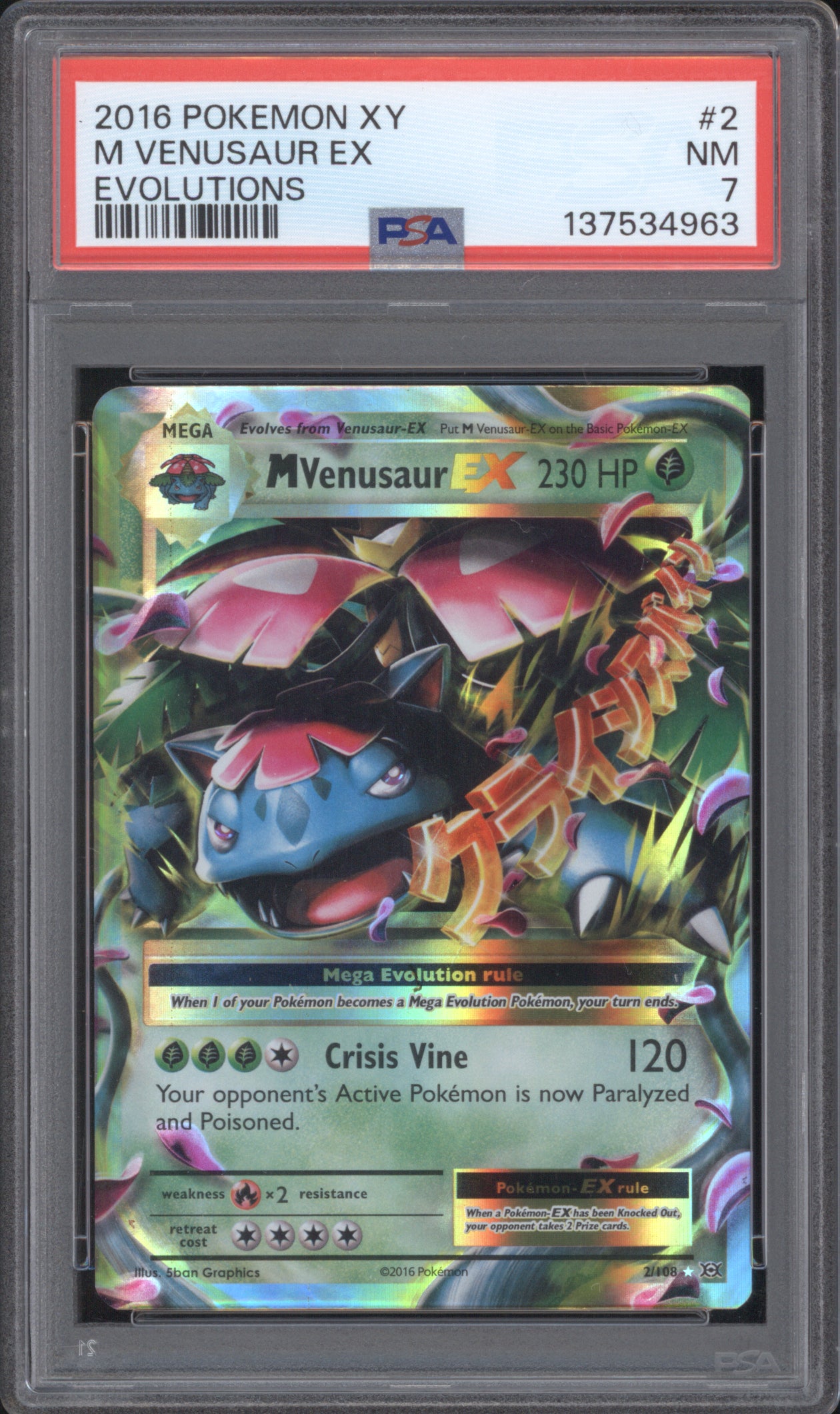 M Venusaur EX 2016 Pokemon XY Evolutions 2/108 Holo PSA 7