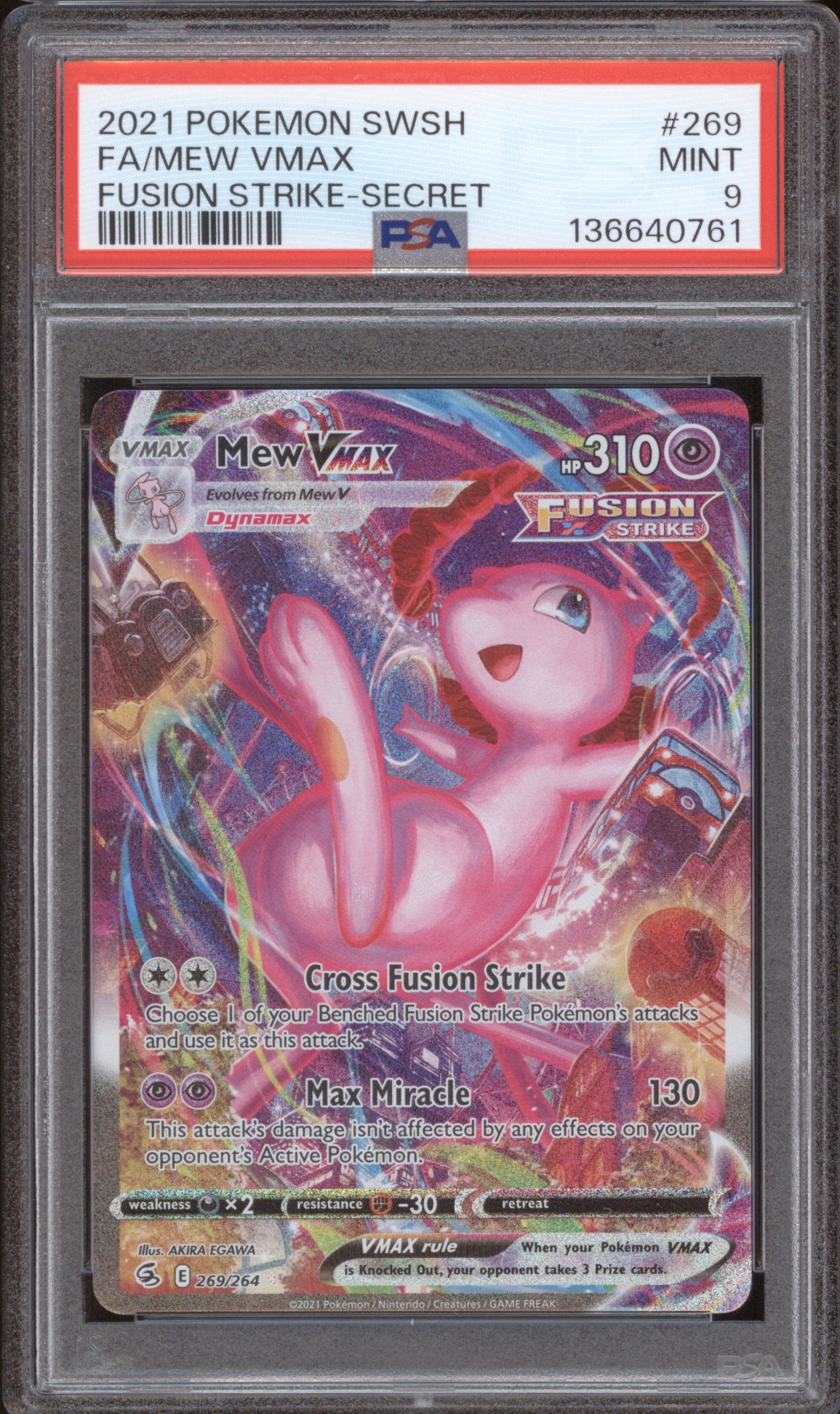 Mew VMAX 2021 Pokemon Fusion Strike 269/264 Secret PSA 9