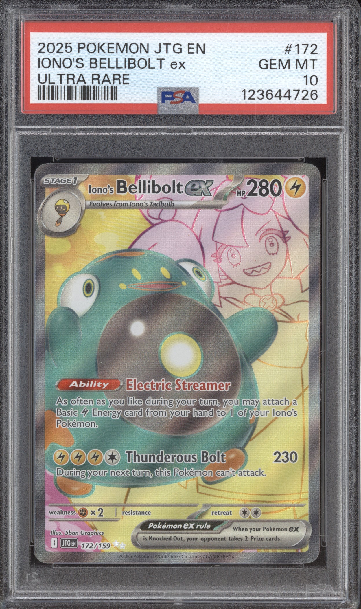 2025 Pokemon Journey Together JTG 172 Iono's Bellibolt ex Ultra Rare PSA 10