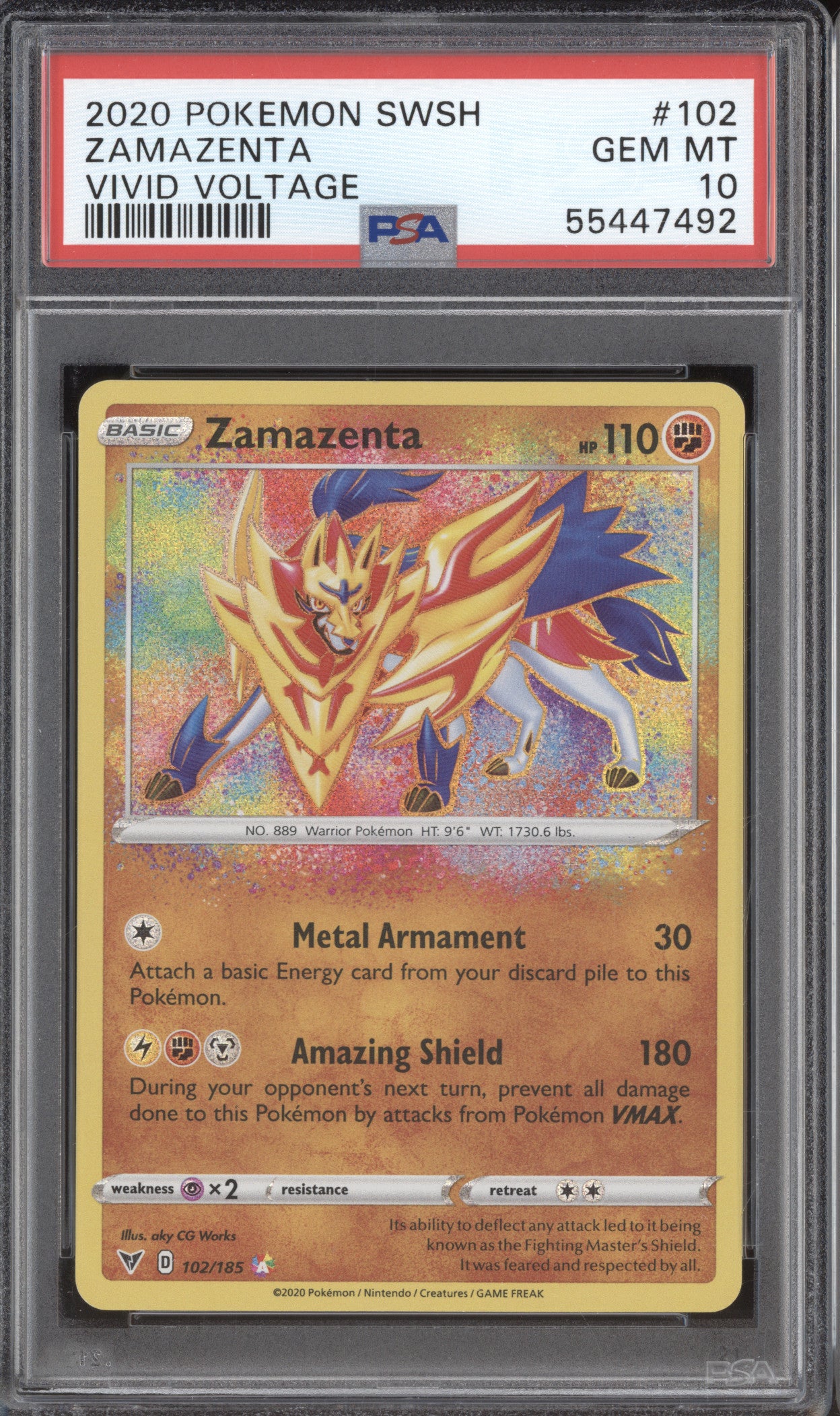 2020 Pokemon Vivid Voltage 102/185 Zamazenta Amazing Rare PSA 10