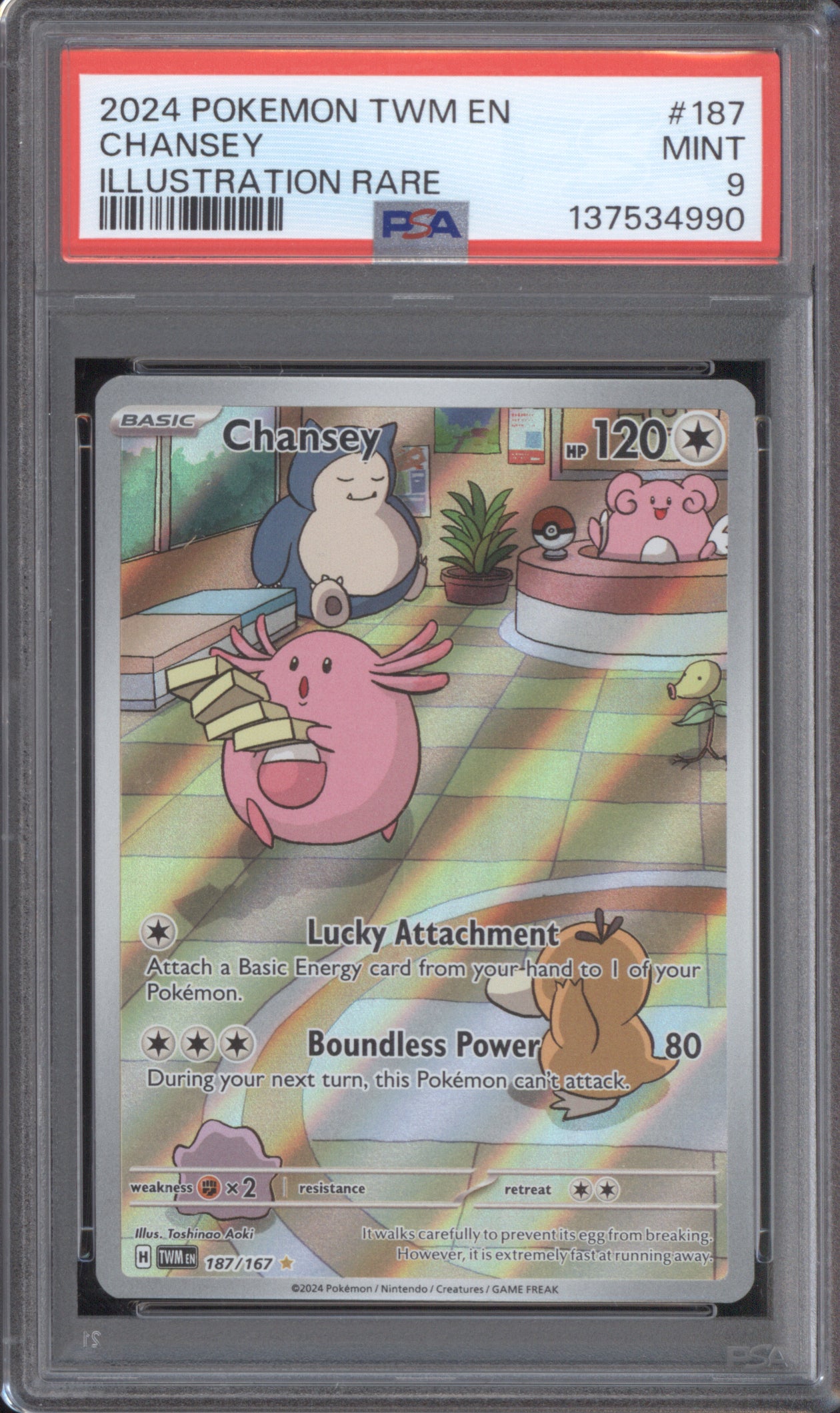 Chansey 2024 Pokemon Twilight Masquerade TWM 187/167 Illustration Rare PSA 9