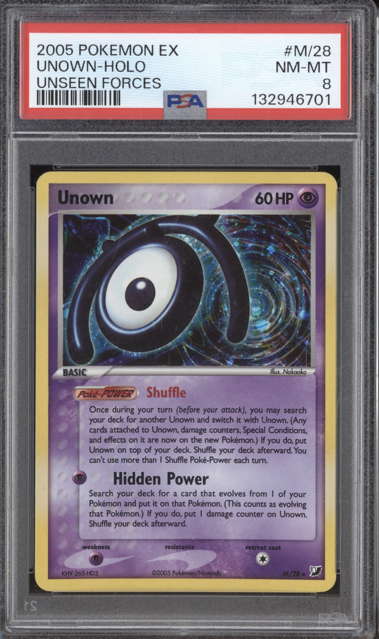 Unown 2005 Pokemon Unseen Forces M/28 Holo PSA 8