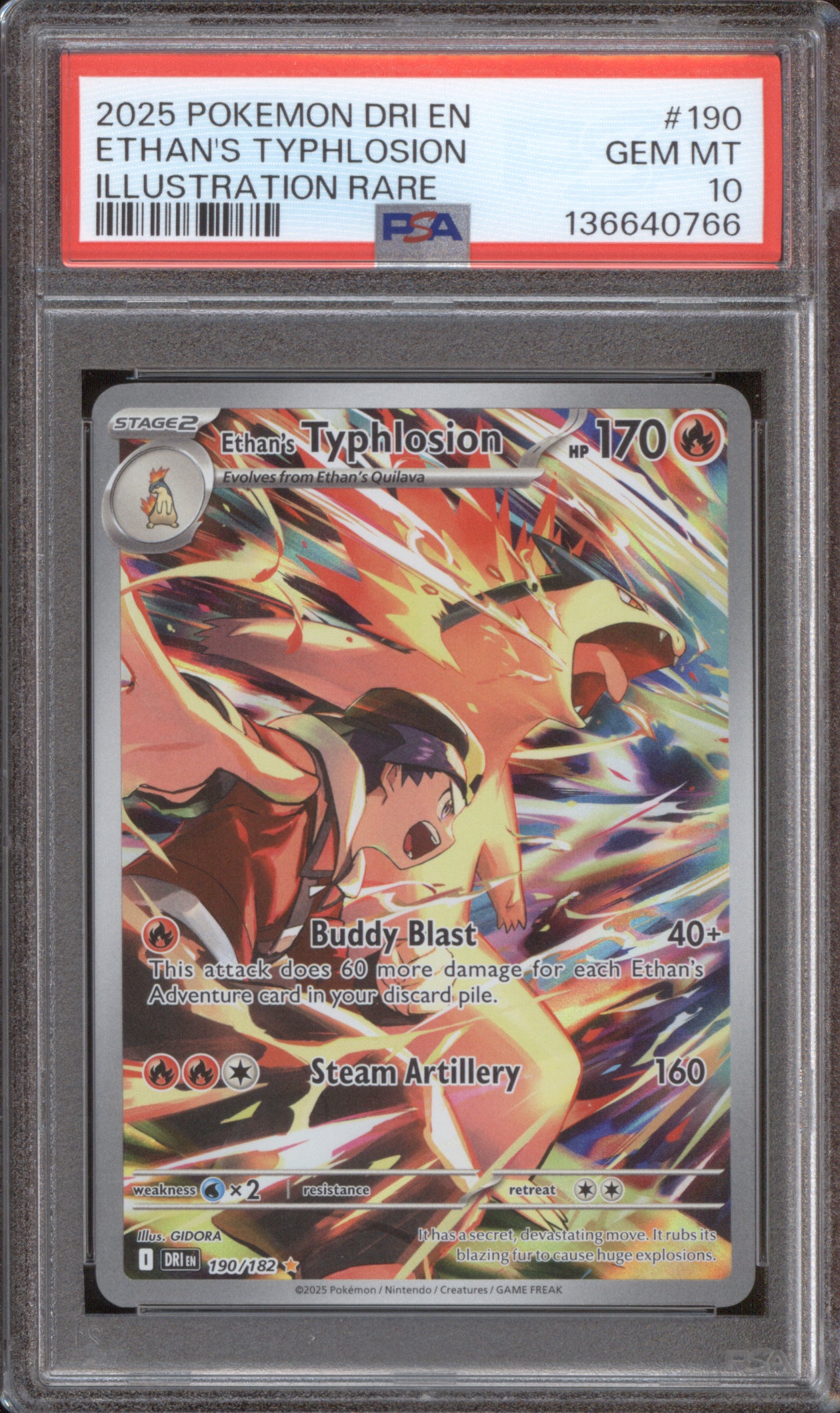 Ethan's Typhlosion 2025 Pokemon Destined Rivals DRI 190/182 Illustration PSA 10