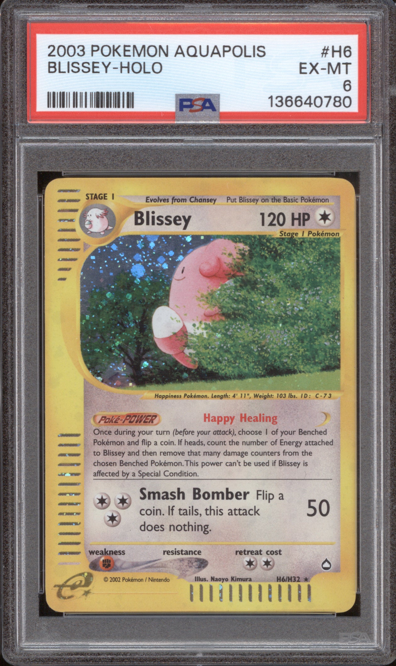 Blissey 2003 Pokemon Aquapolis H6/H32 Holo PSA 6