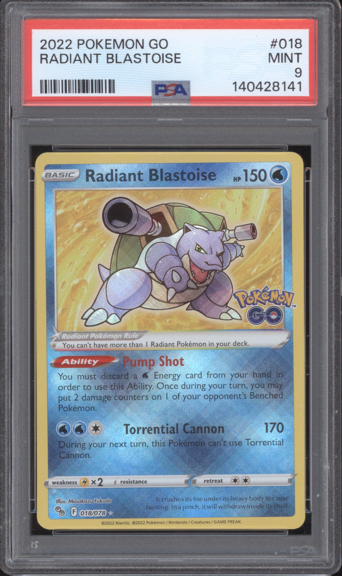 Radiant Blastoise 2022 Pokemon Pokemon GO 018/078 Radiant Rare Holo PS