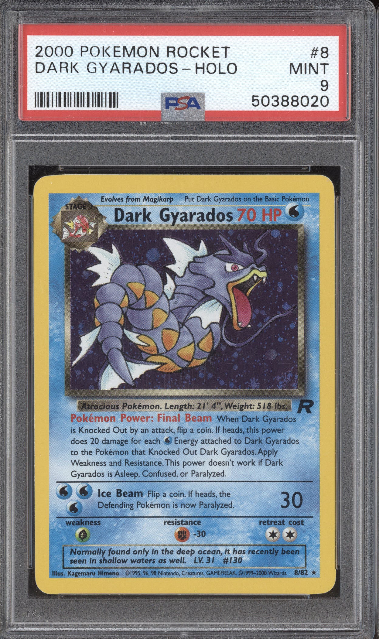 2000 Pokemon Team Rocket 8/82 Dark Gyarados Holo PSA 9
