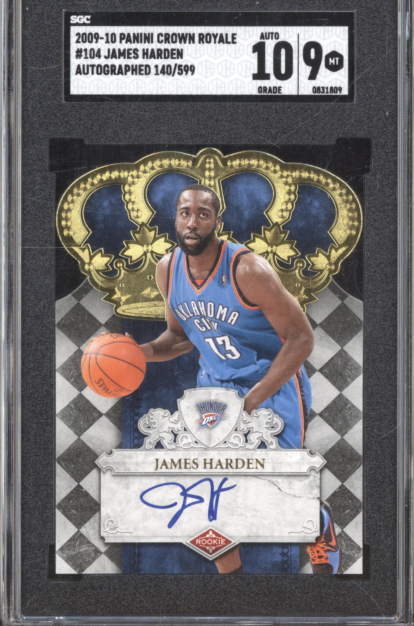 James Harden 2009 Panini Crown Royale 104 Die-Cut RC SGC 10 Auto 9