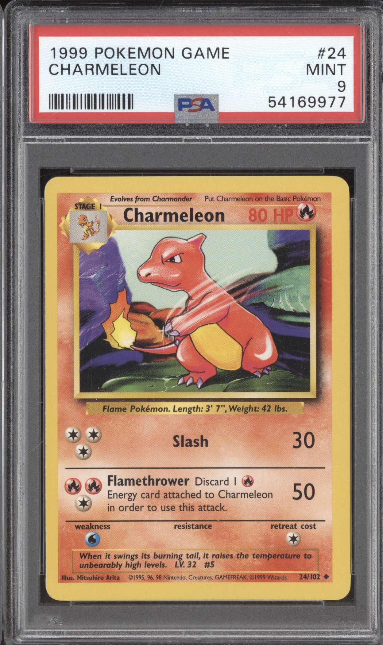 1999 Pokemon Base Set 24 Charmeleon Unlimited PSA 9