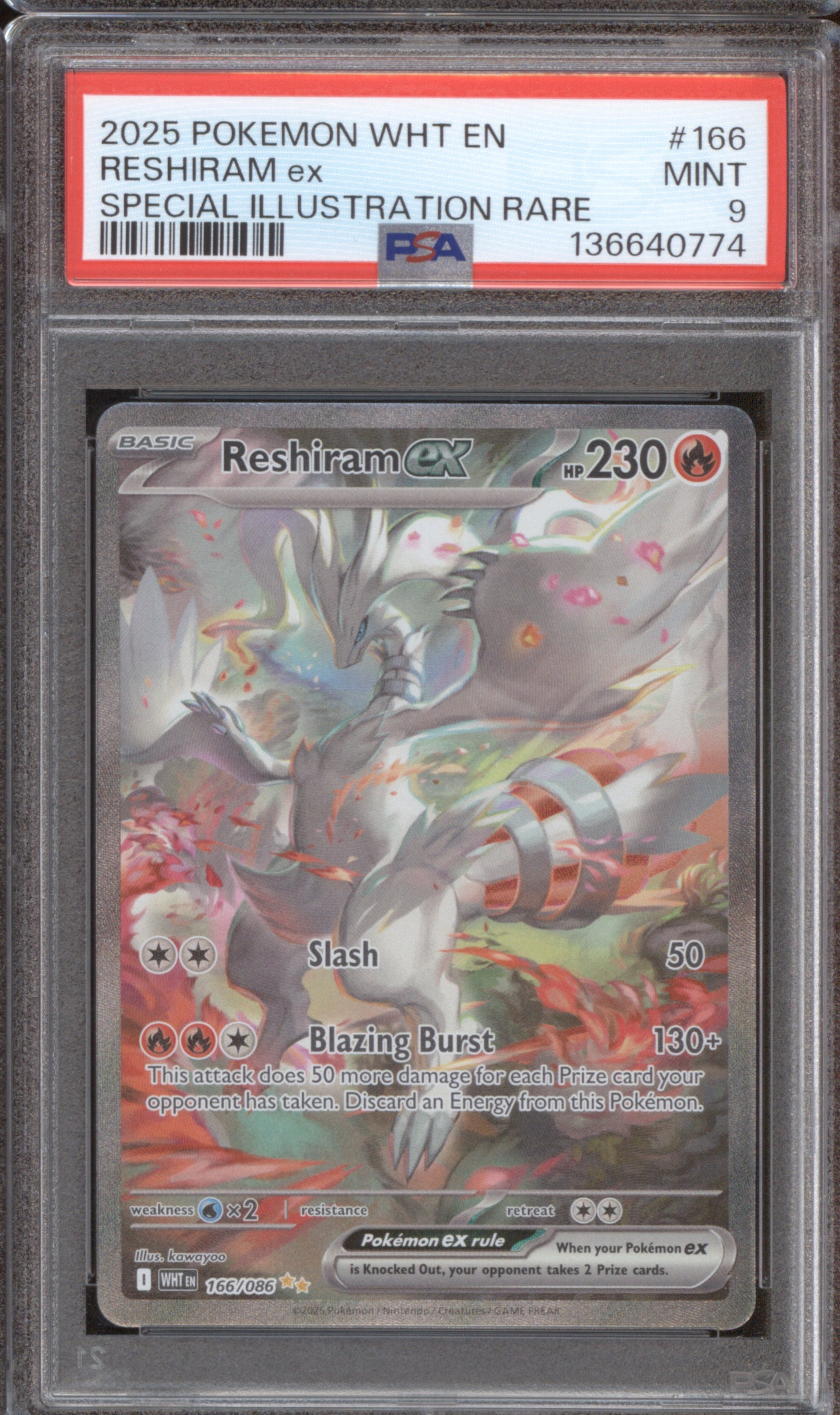 Reshiram 2025 Pokemon White Flare WHT 166/086 Special Illustration Rare PSA 9