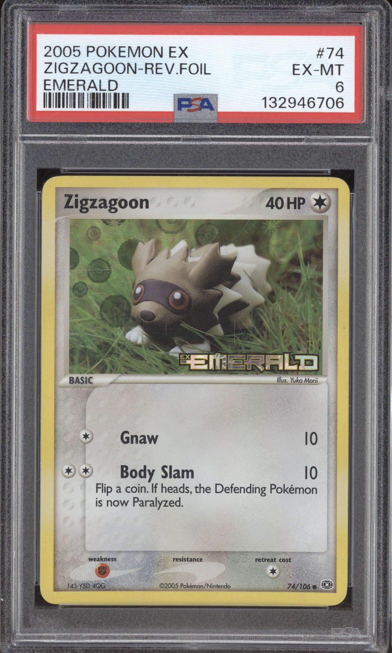 Zigzagoon 2005 Pokemon EX Emerald 74/106 Reverse Holo PSA 6