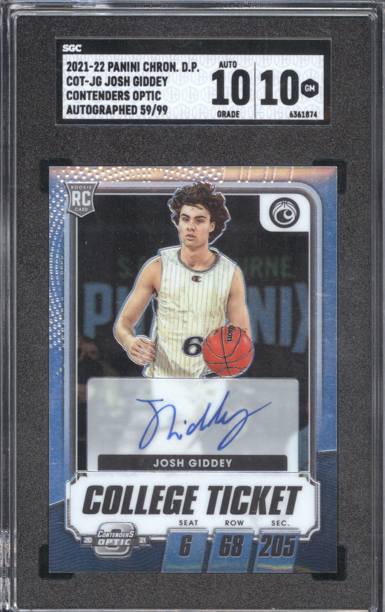 Josh Giddey 2021-22 Panini Chronicles Optic Auto /99 RC SGC 10 10