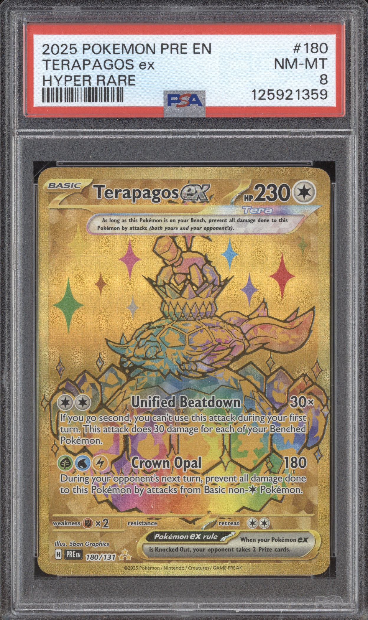 2025 Pokemon Prismatic Evolutions 180/131 Terapagos ex Hyper Rare PSA 8