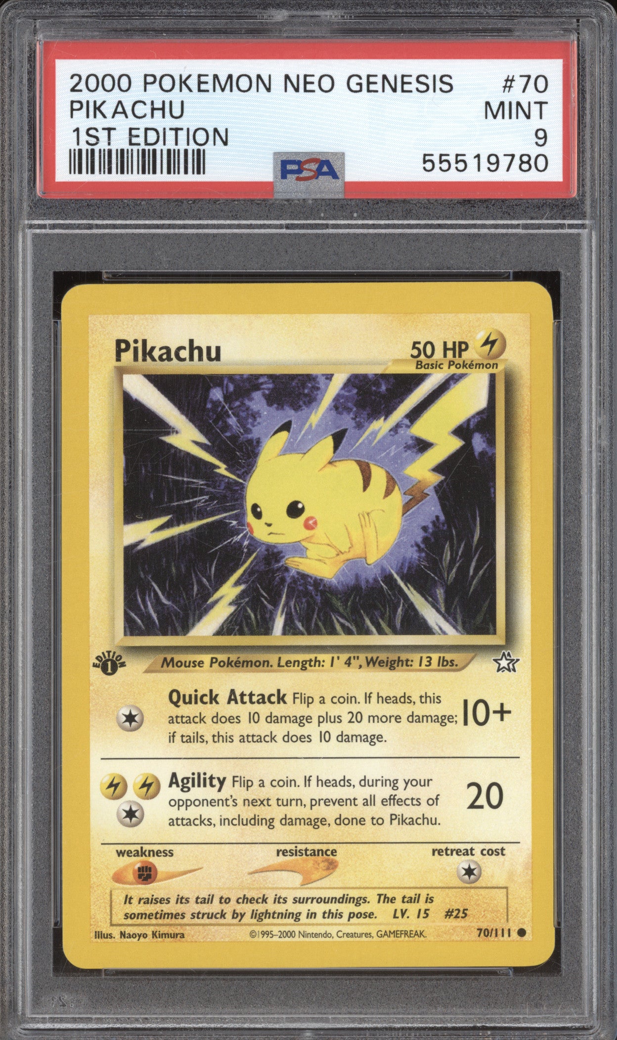 2000 Pokemon Neo Genesis 70 Pikachu 1st Edition PSA 9