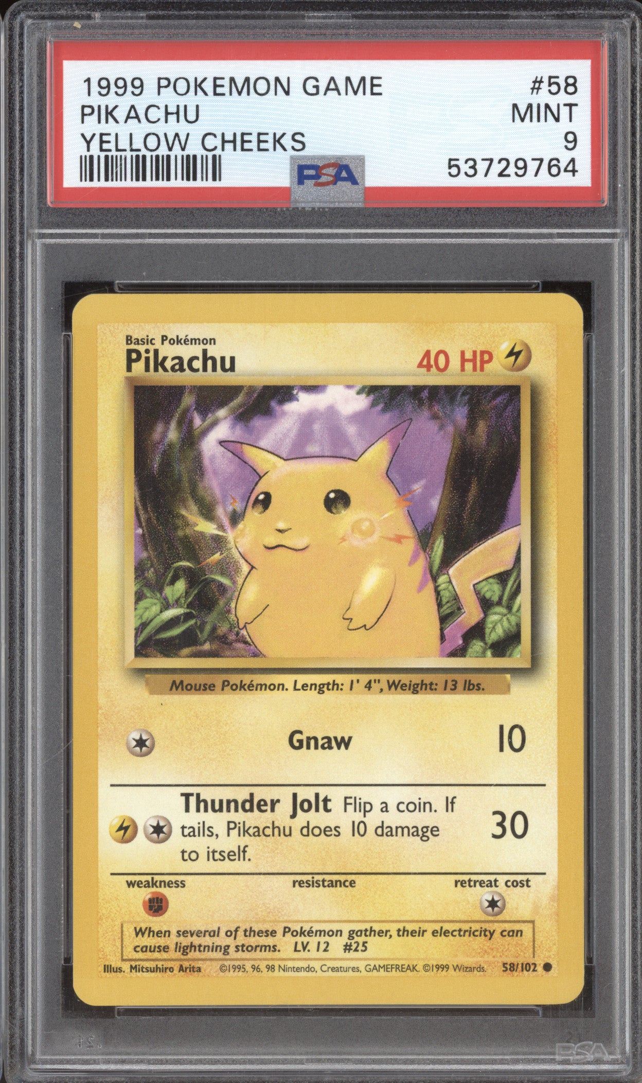 1999 Pokemon Base Set 58 Pikachu Yellow Cheeks PSA 9