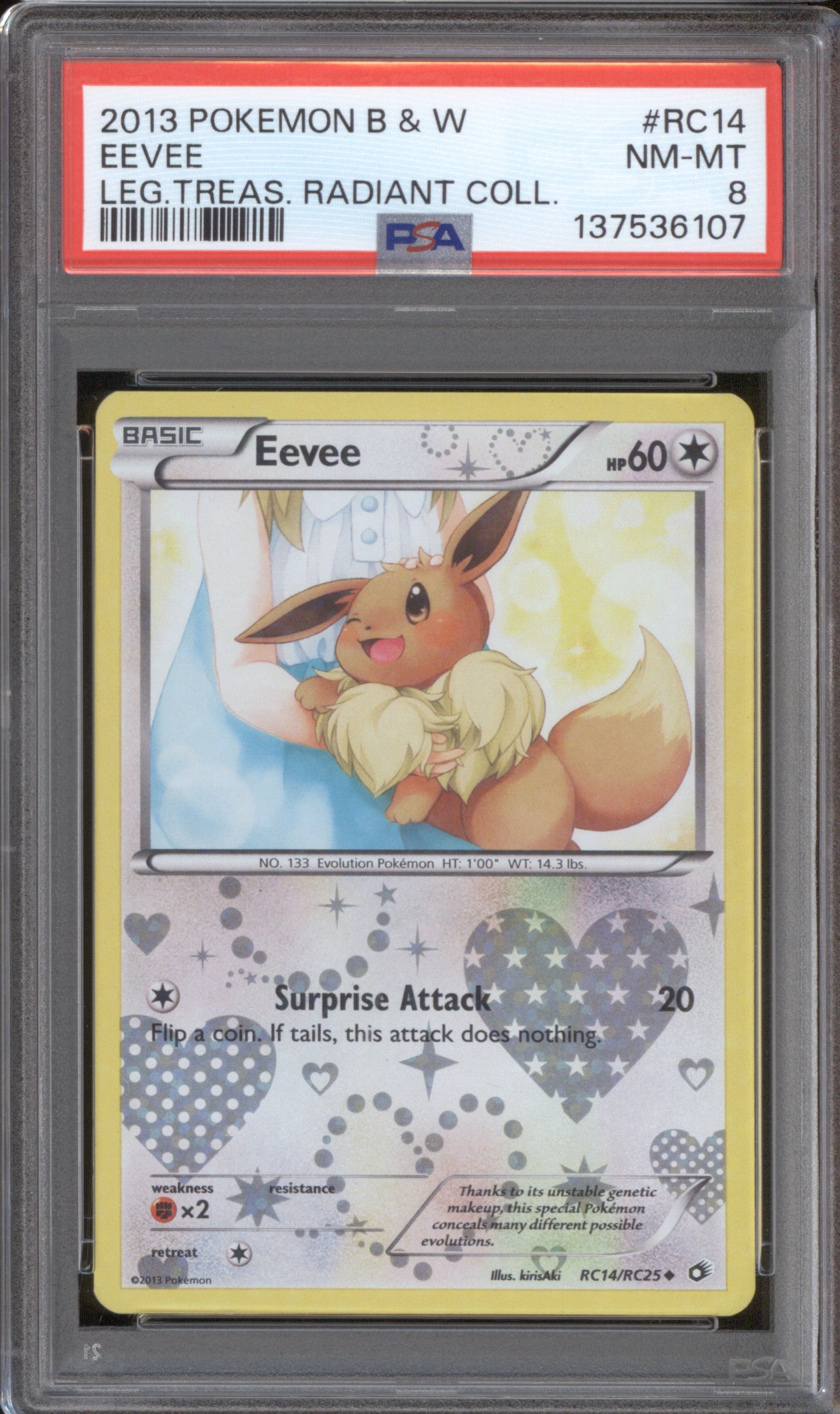 Eevee 2013 Pokemon Legendary Treasures RC14/RC25 Radiant Collection PSA 8