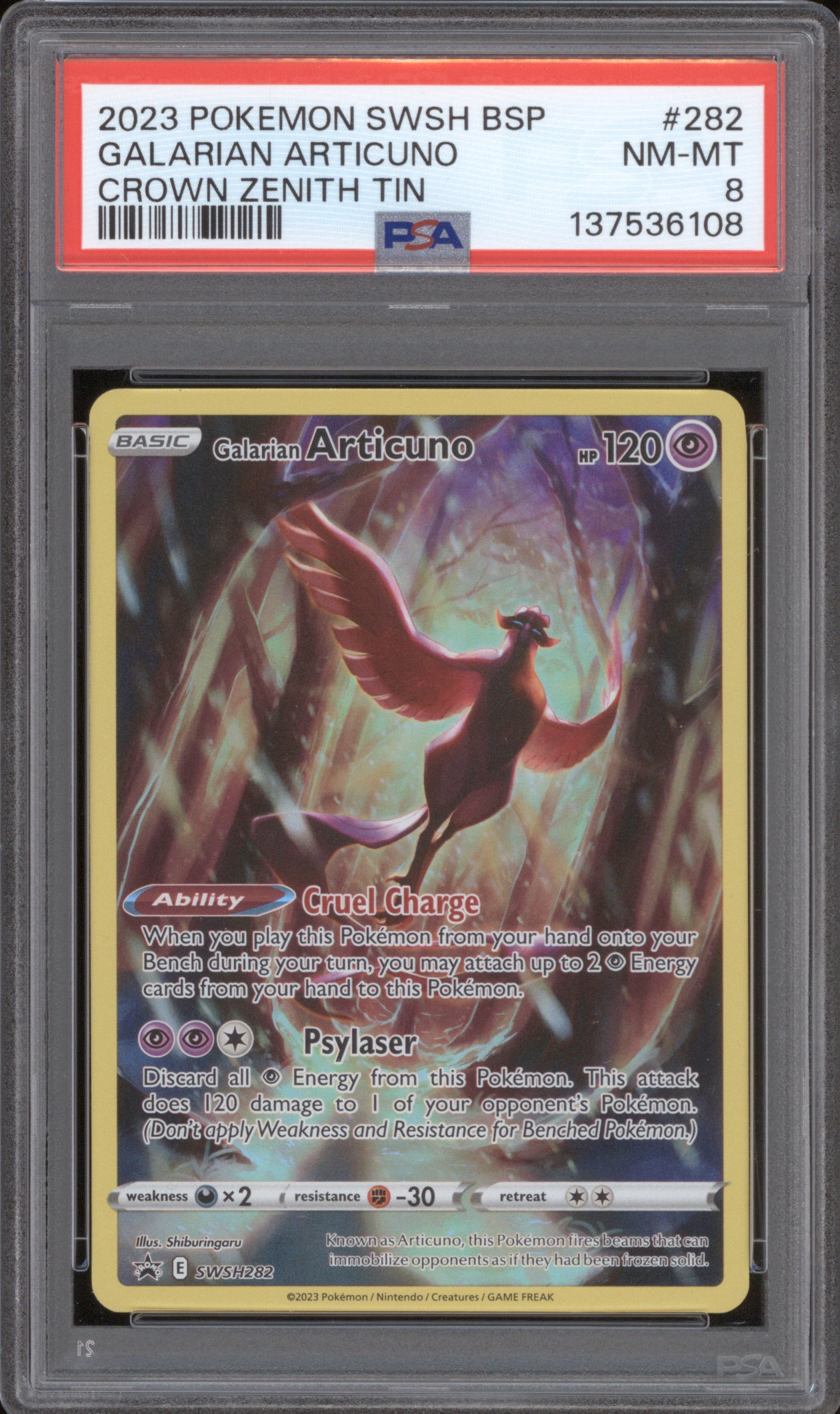 Galarian Articuno 2023 Pokemon Crown Zenith Tin SWSH282 Black Star Promo PSA 8