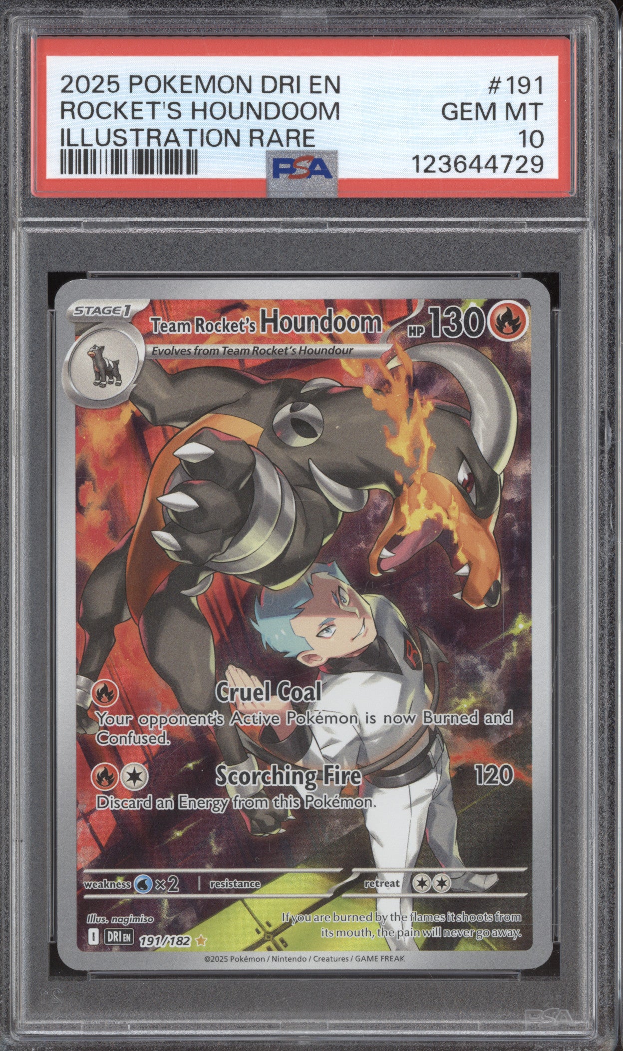 2025 Pokemon Destined Rivals 191 Team Rocket's Houndoom Illustration Rare PSA 10