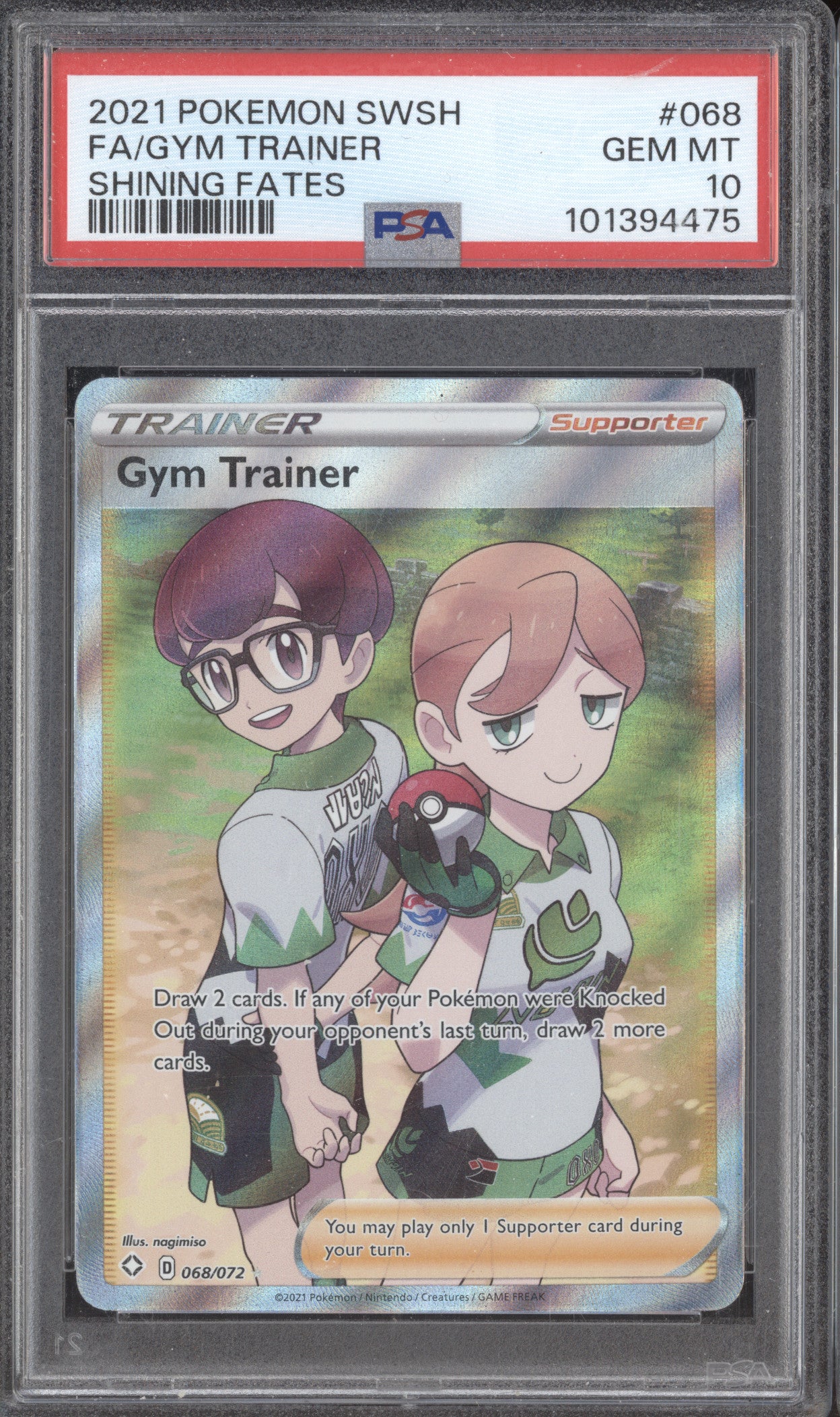 2021 Pokemon Shining Fates 068/072 Gym Trainer Full Art PSA 10