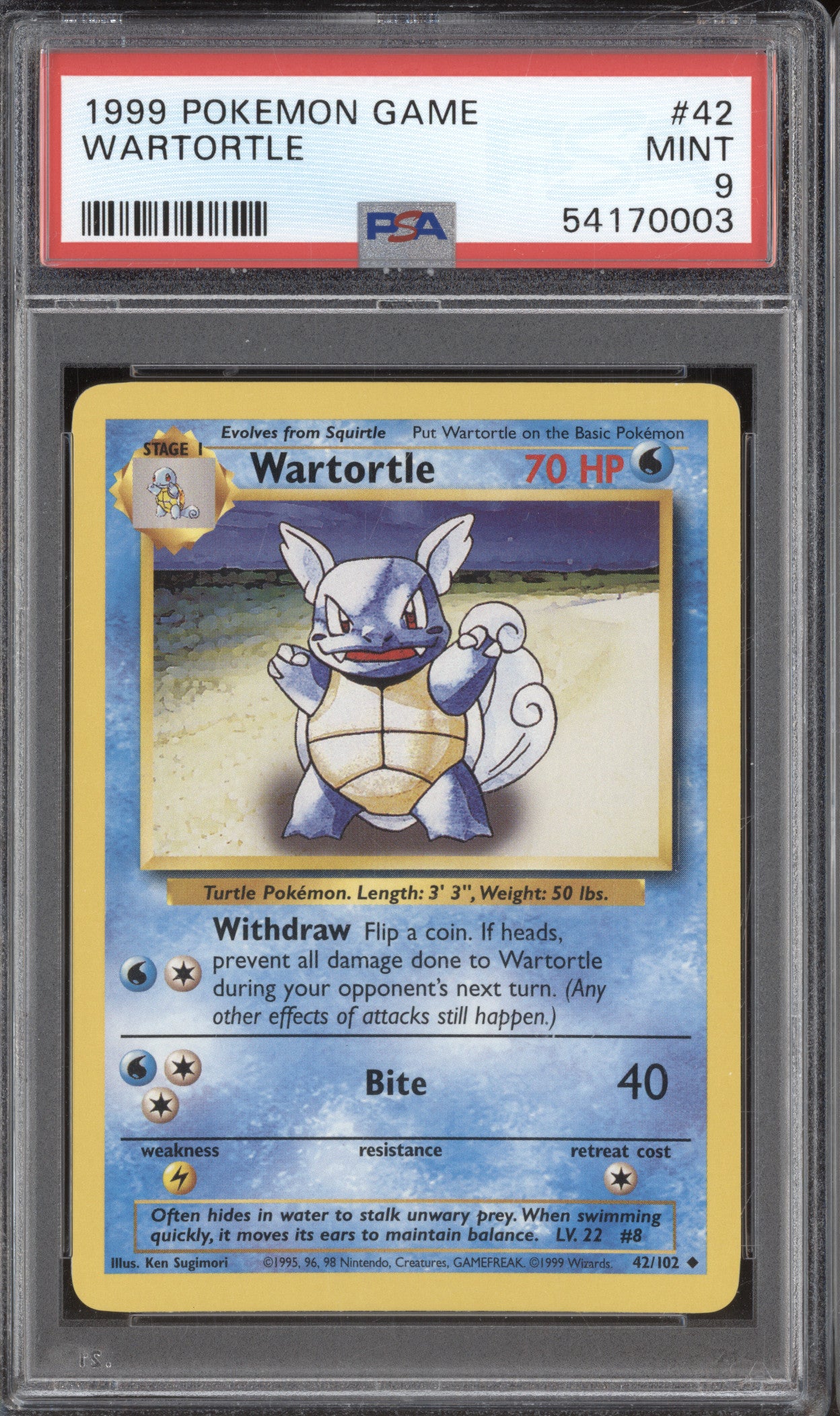 1999 Pokemon Base Set 42 Wartortle PSA 9
