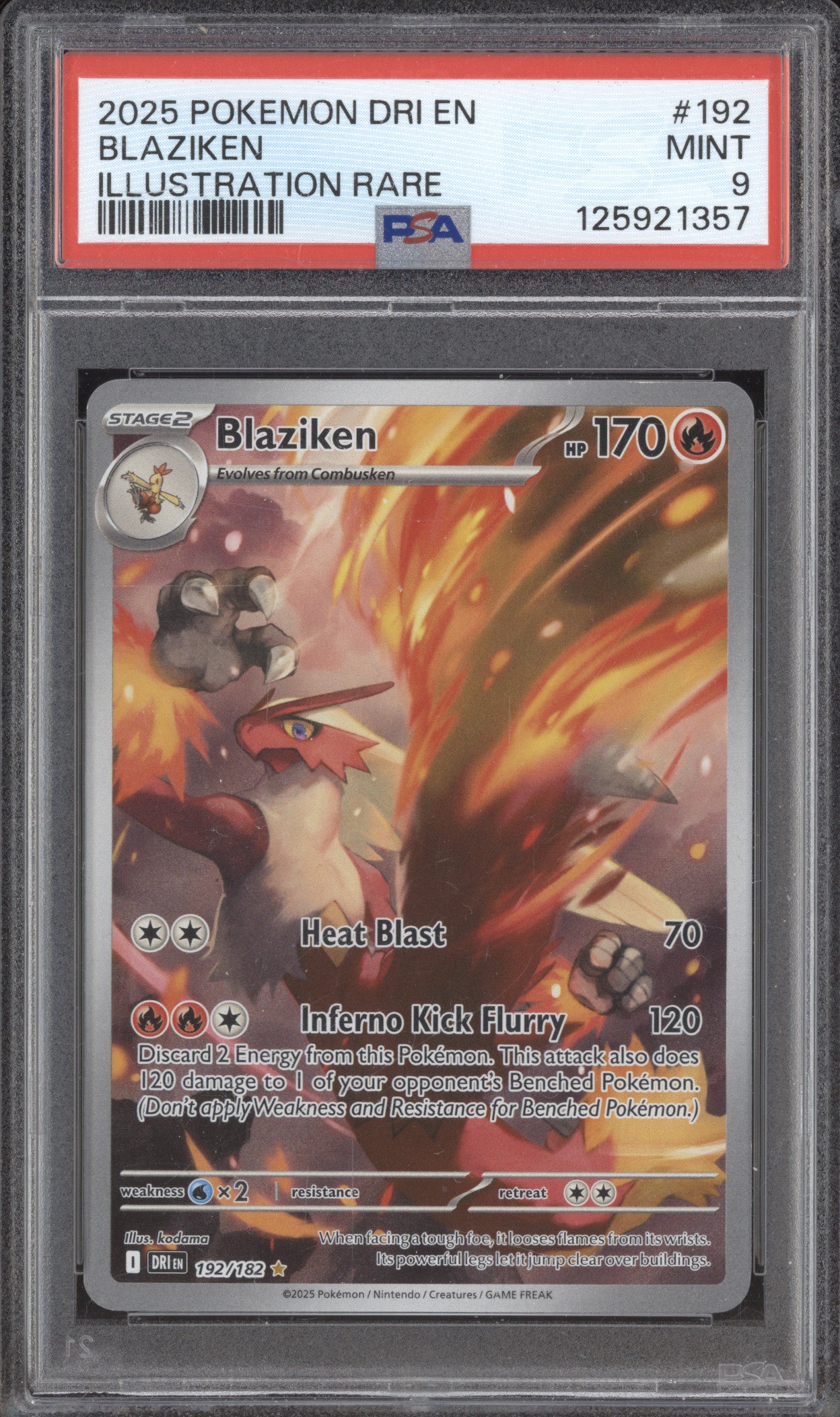 2025 Pokemon Destined Rivals 192/182 Blaziken Illustration Rare PSA 9