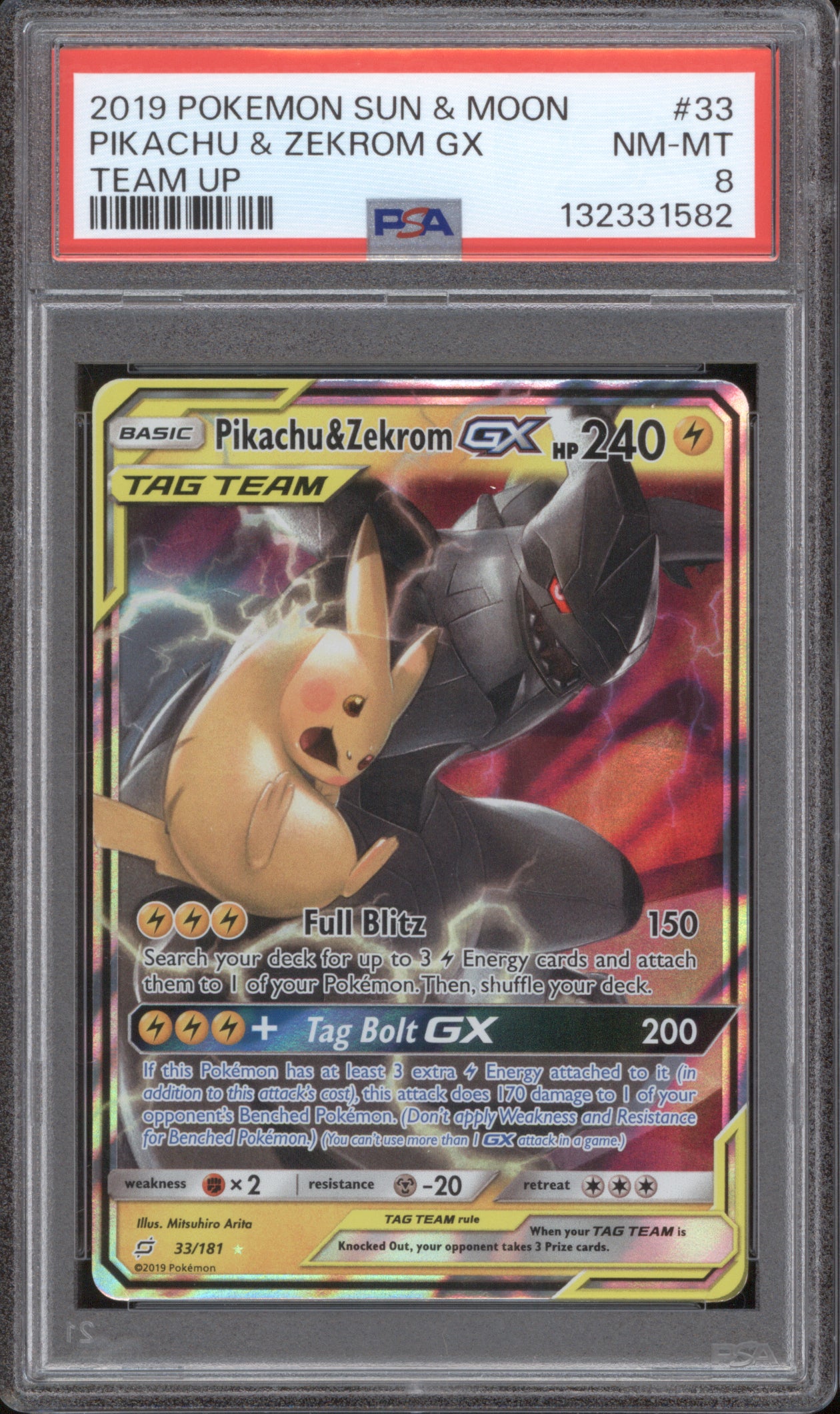 Pikachu & Zekrom GX 2019 Pokemon Team Up 33/181 PSA 8