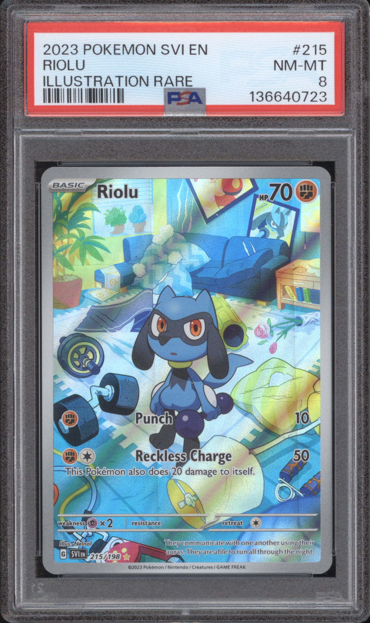 Riolu 2023 Pokemon Scarlet & Violet SVI 215/198 Illustration Rare PSA 8