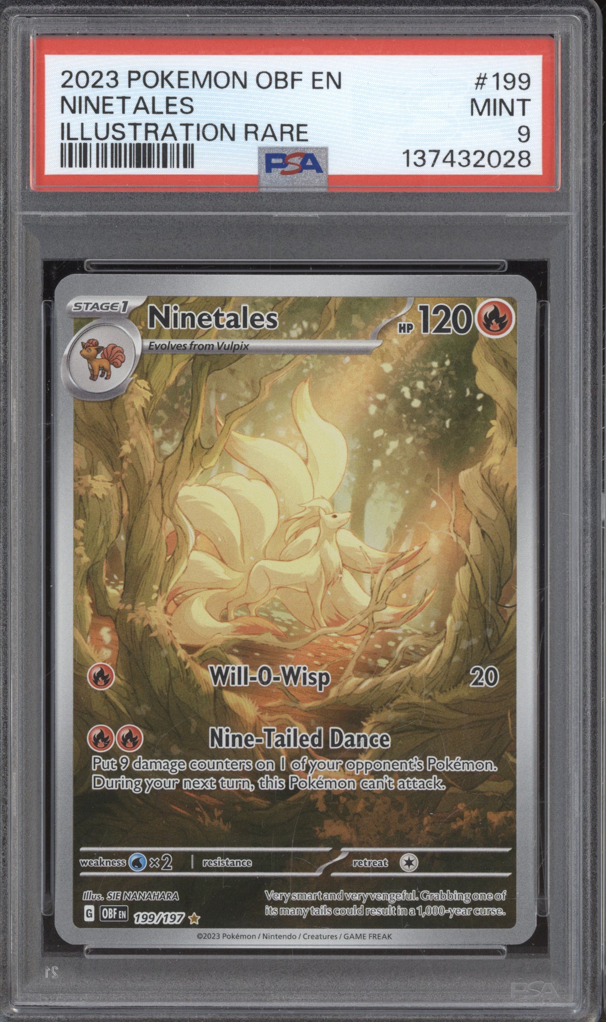 rare 2023 pokemon cards 2023 Pokemon Obsidian Flames 199/197 Ninetales Illustration Rare PSA 9