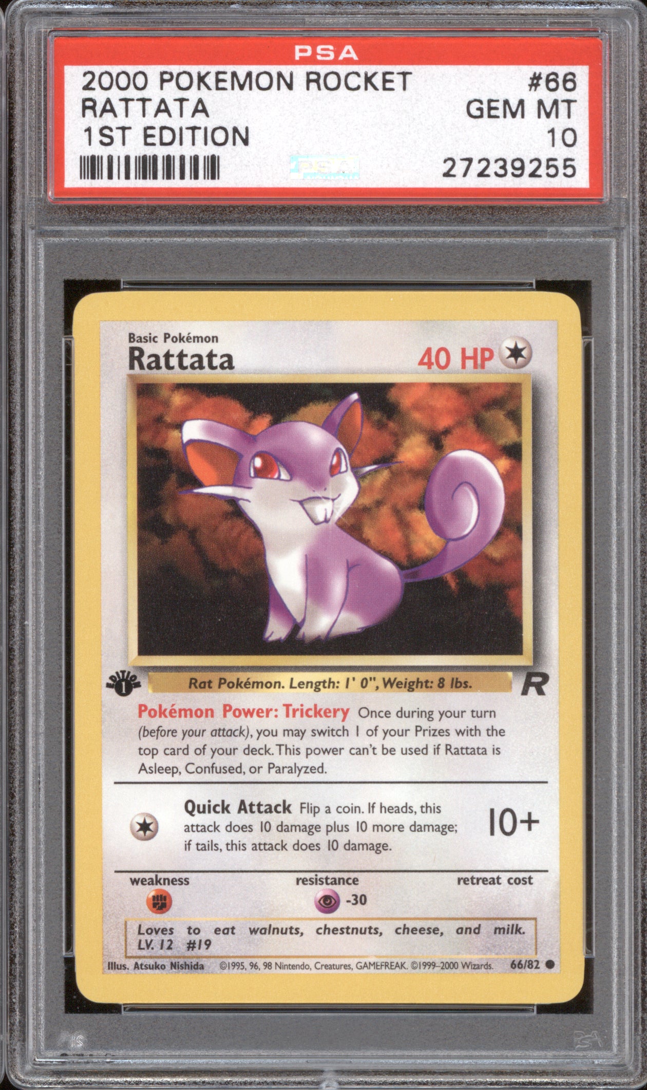 Rattata 2000 Pokemon Team Rocket 66/82 1st Edition PSA 10