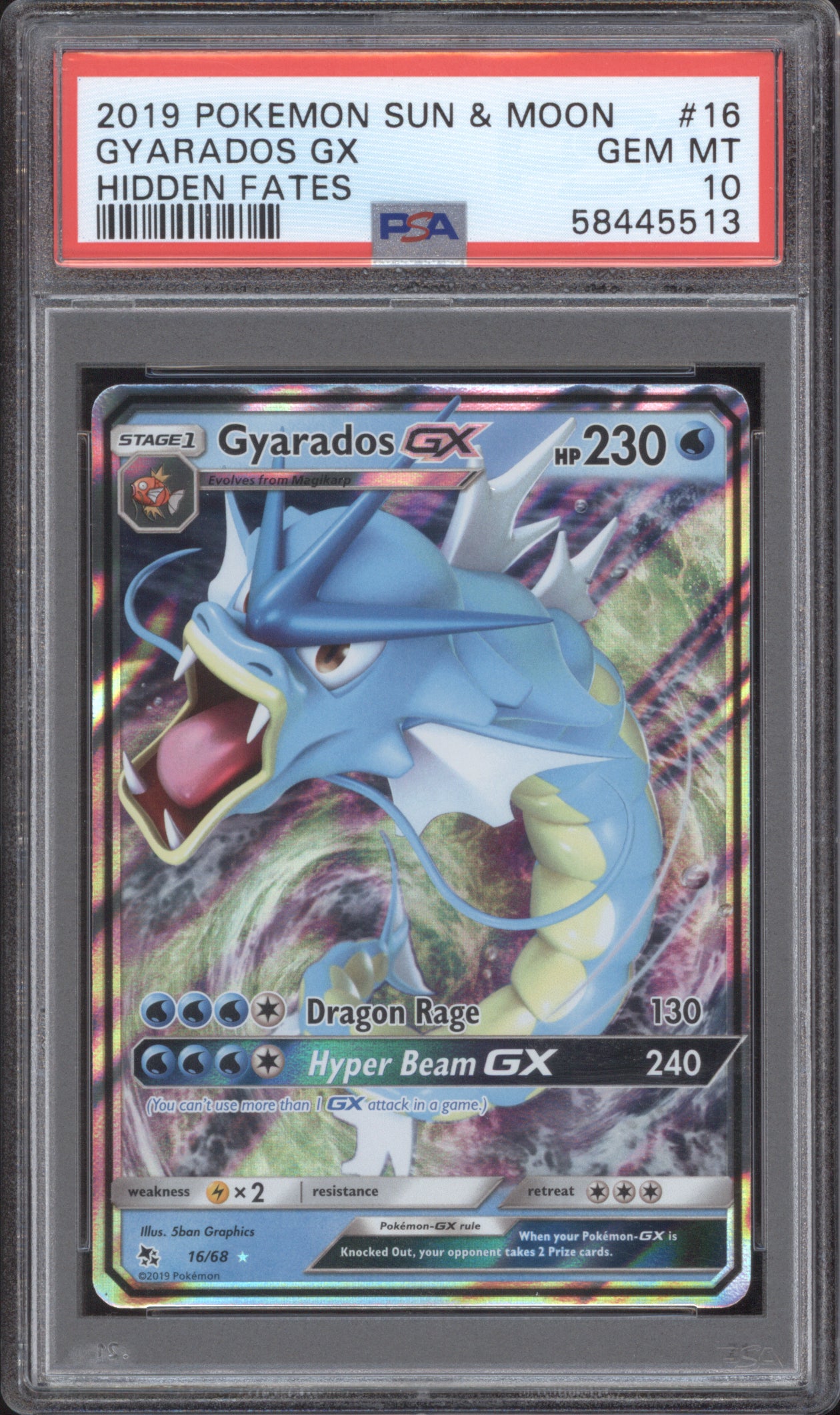 Gyarados GX 2019 Pokemon Hidden Fates 16/68 Holo PSA 10