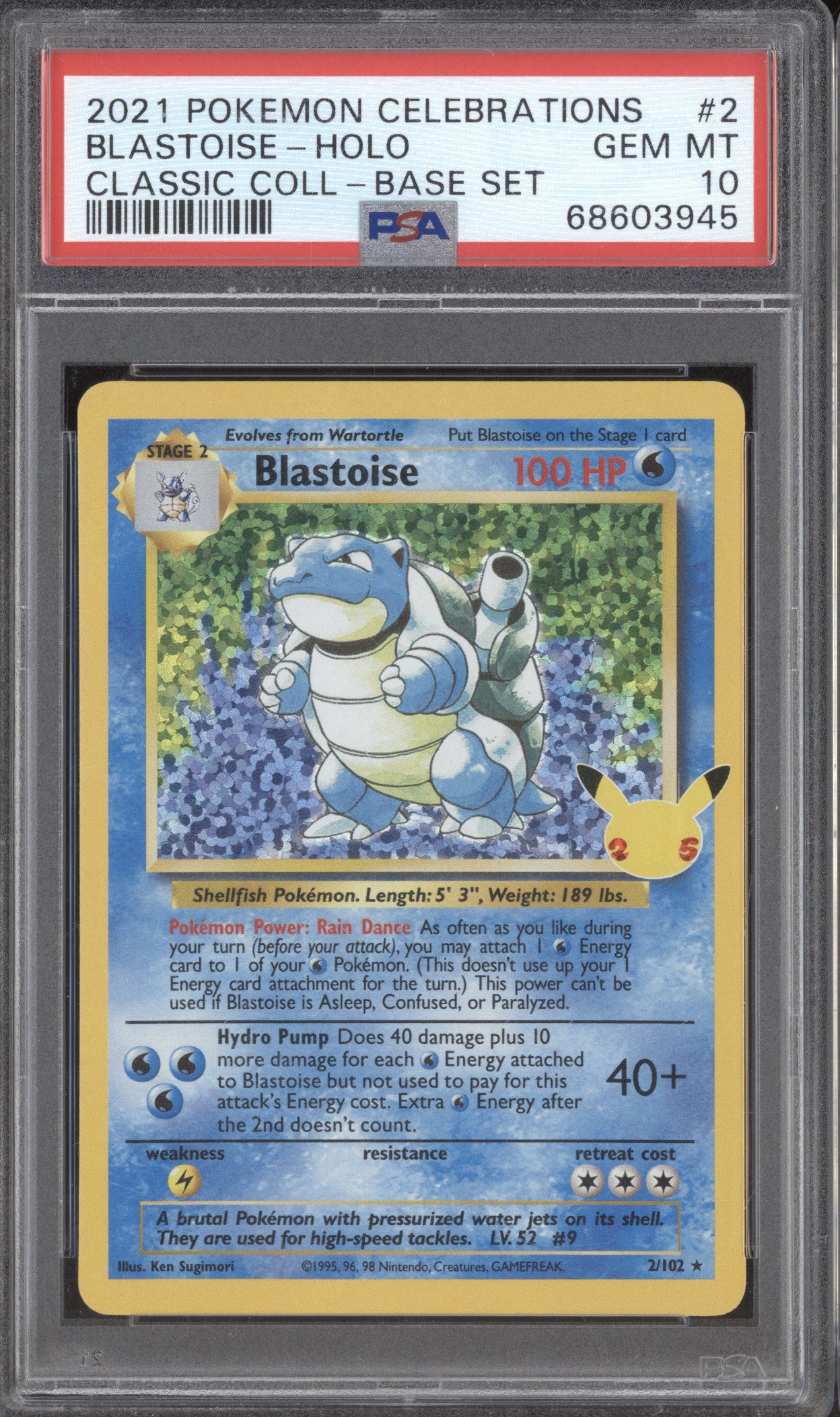 2021 Pokemon Celebrations 2/102 Blastoise Holo PSA 10