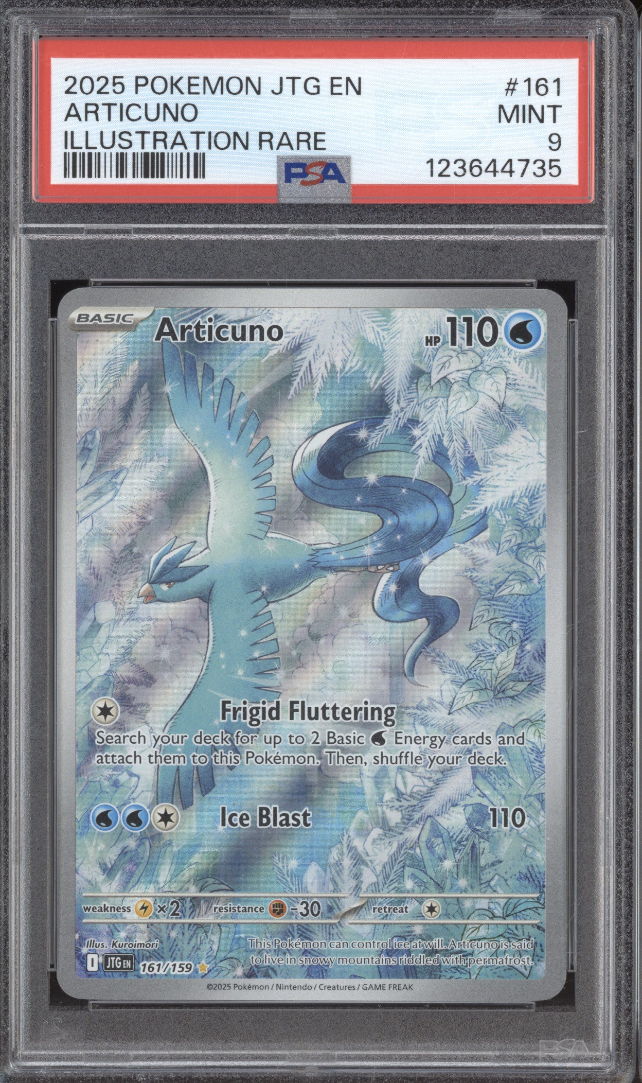 2025 Pokemon Journey Together JTG 161 Articuno Illustration Rare PSA 9