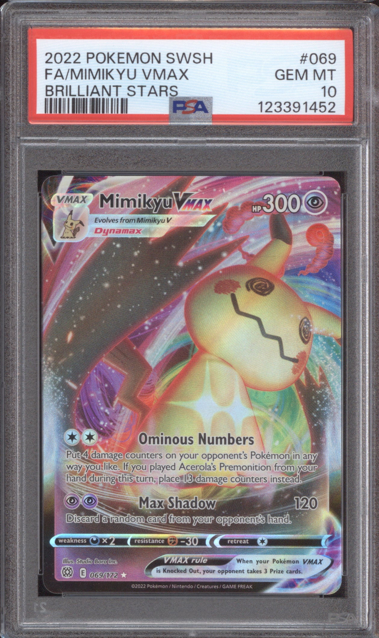 Mimikyu VMAX 2022 Pokemon Brilliant Stars 069/172 Full Art PSA 10