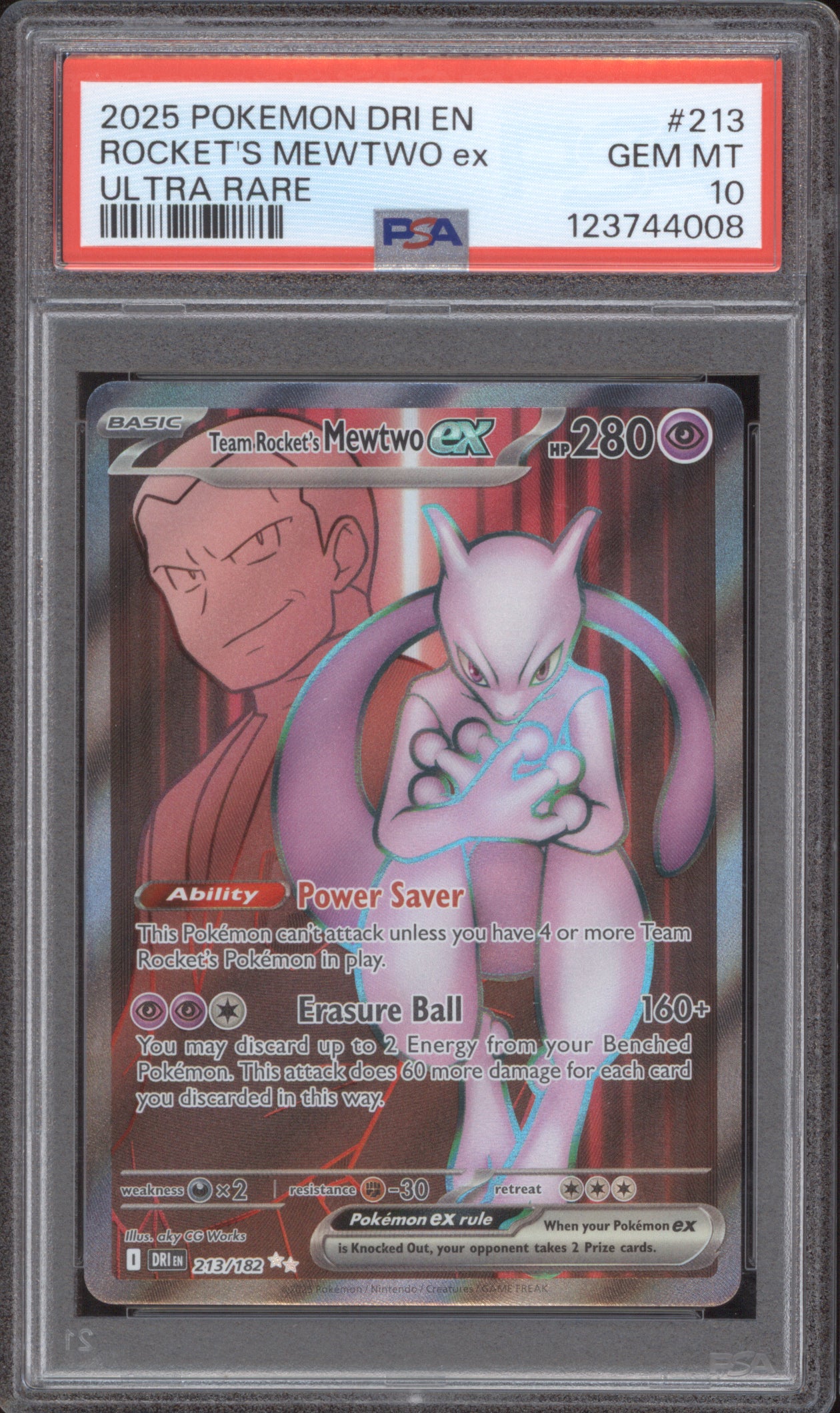 Team Rocket's Mewtwo ex 2025 Pokemon Destined Rivals DRI 213/182 UR PSA 10