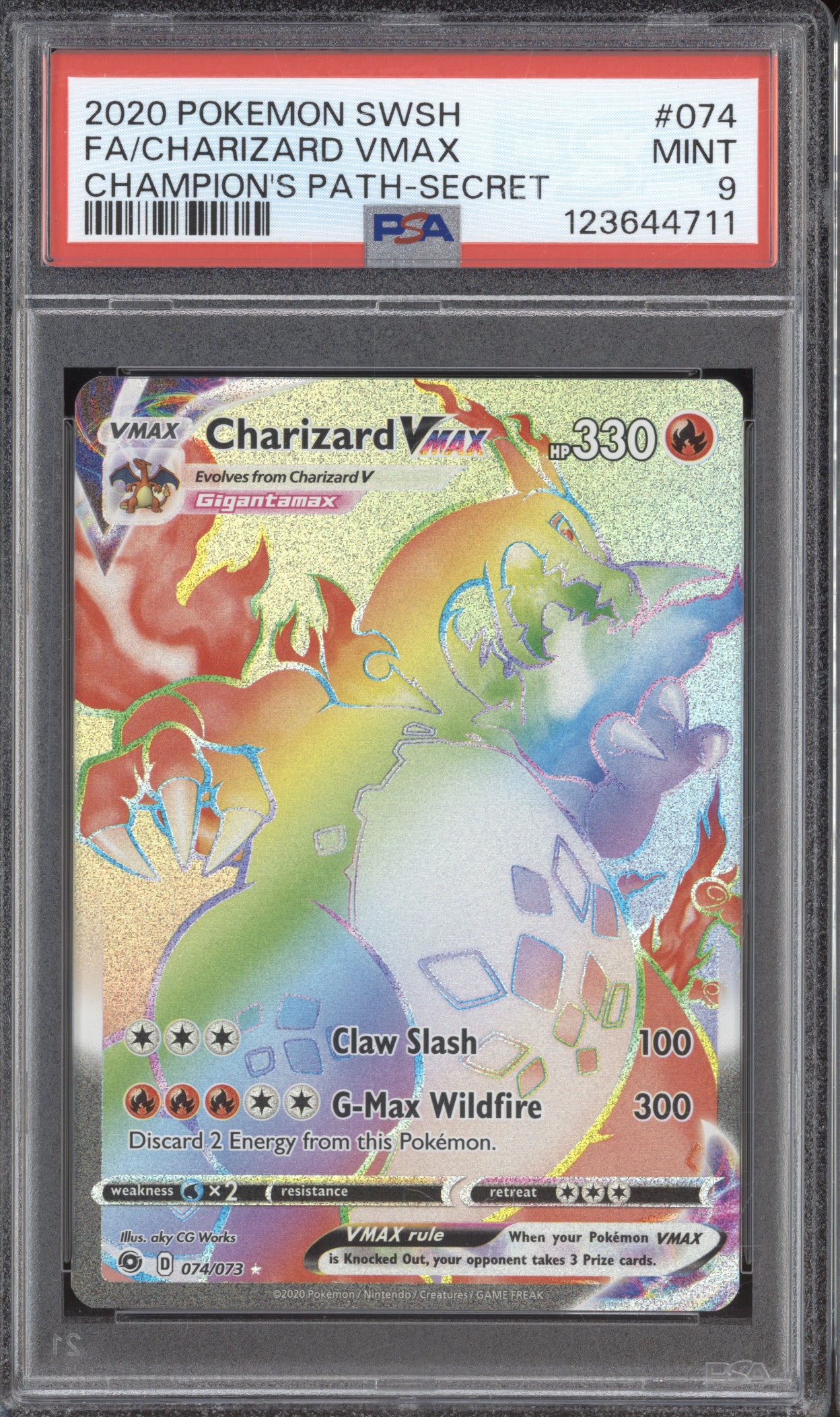 2020 Pokemon Champion's Path 074 Charizard VMAX Secret Rare PSA 9