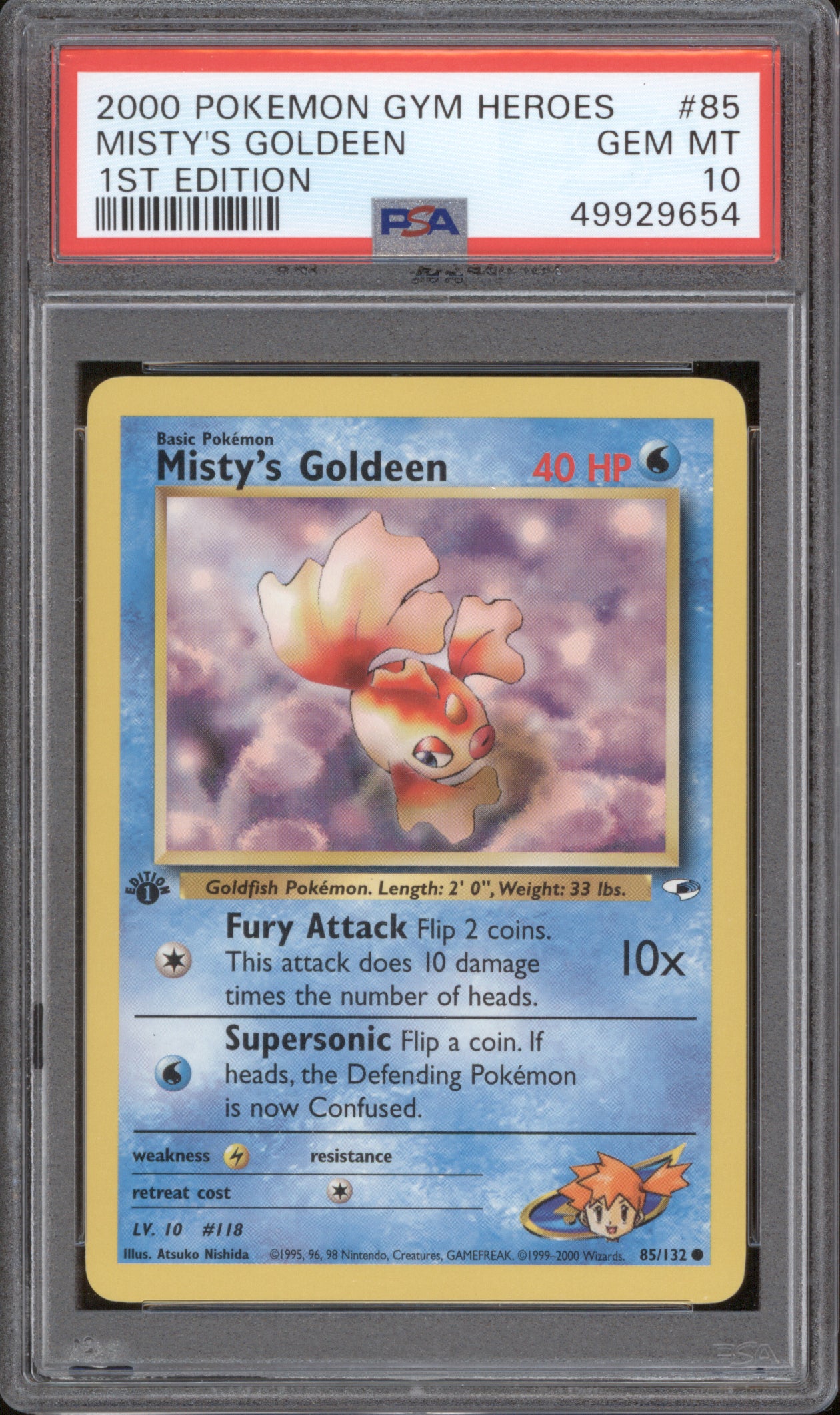 Misty's Goldeen 2000 Pokemon Gym Heroes 85/132 1st Edition PSA 10