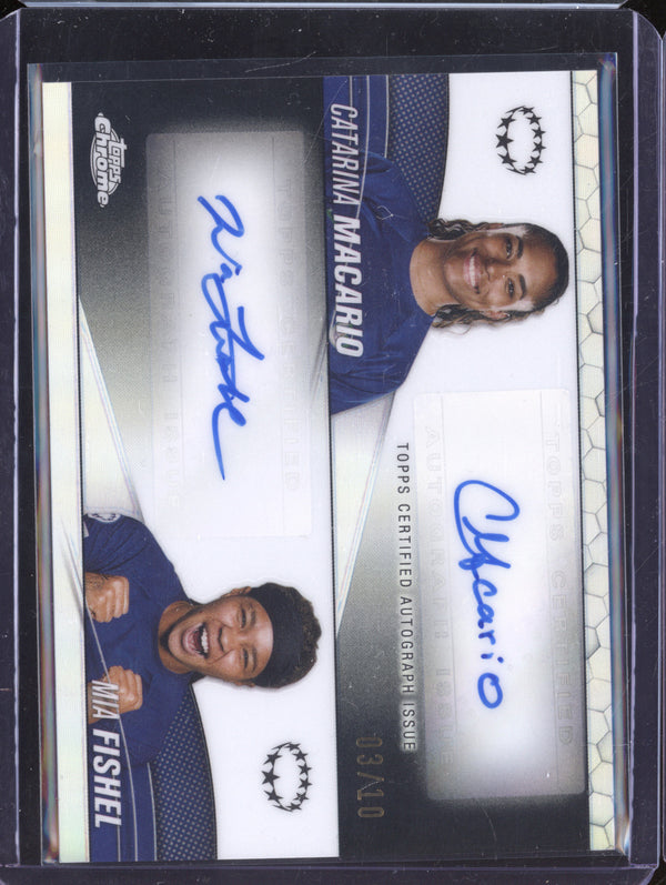 Catarina Macario Mia Fishel 2023-24 Topps Chrome UWCL DA-MF Dual Auto Black 3/10