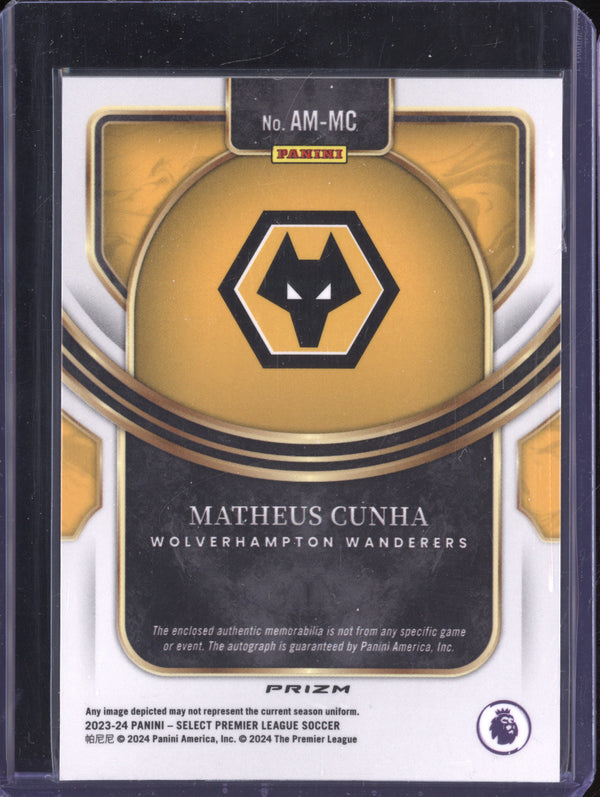 Matheus Cunha 2023-24 Panini Select Premier League AM-MC Auto Memorabilia Red