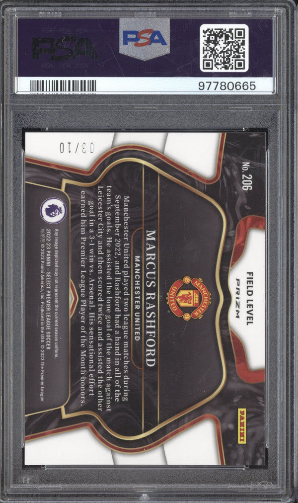 Marcus Rashford 2022-23 Panini Select Premier League 206 Gold 3/10 PSA 10