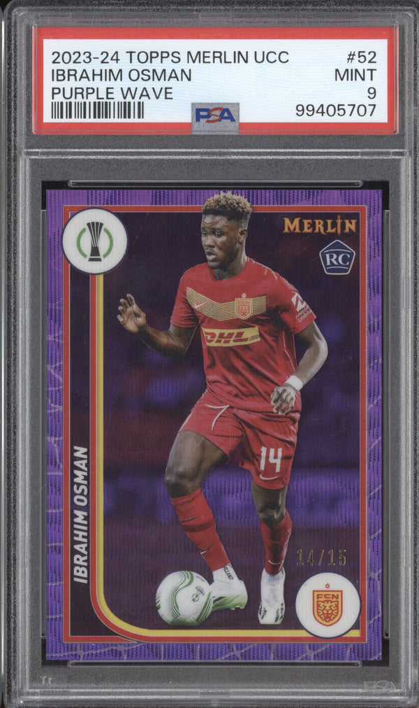 Ibrahim Osman 2023-24 Topps Merlin UCC 52 Purple Wave RC 14/15 PSA 9