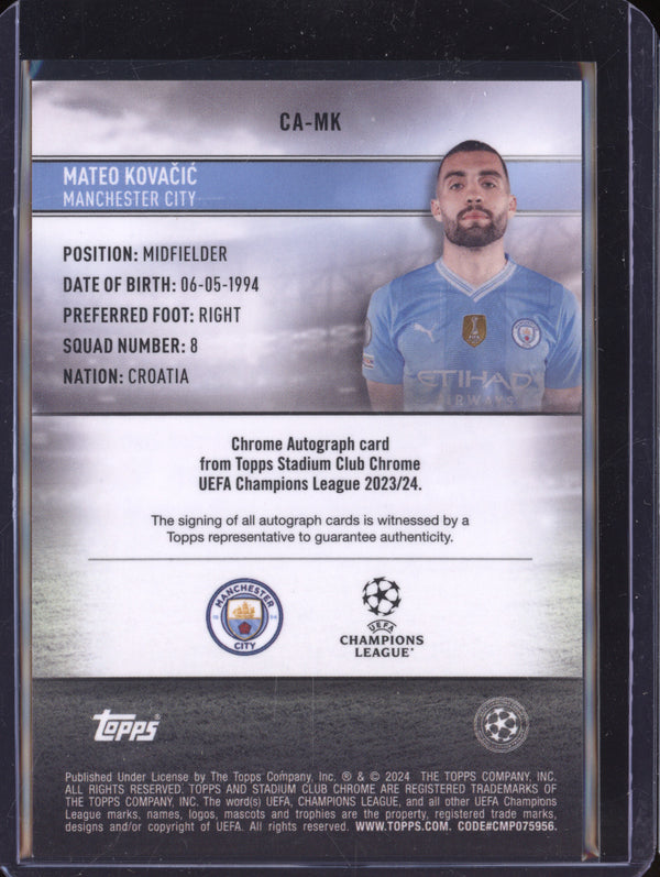 Mateo Kovacic 2023-24 Topps Stadium Club Chrome UEFA CA-MK Auto