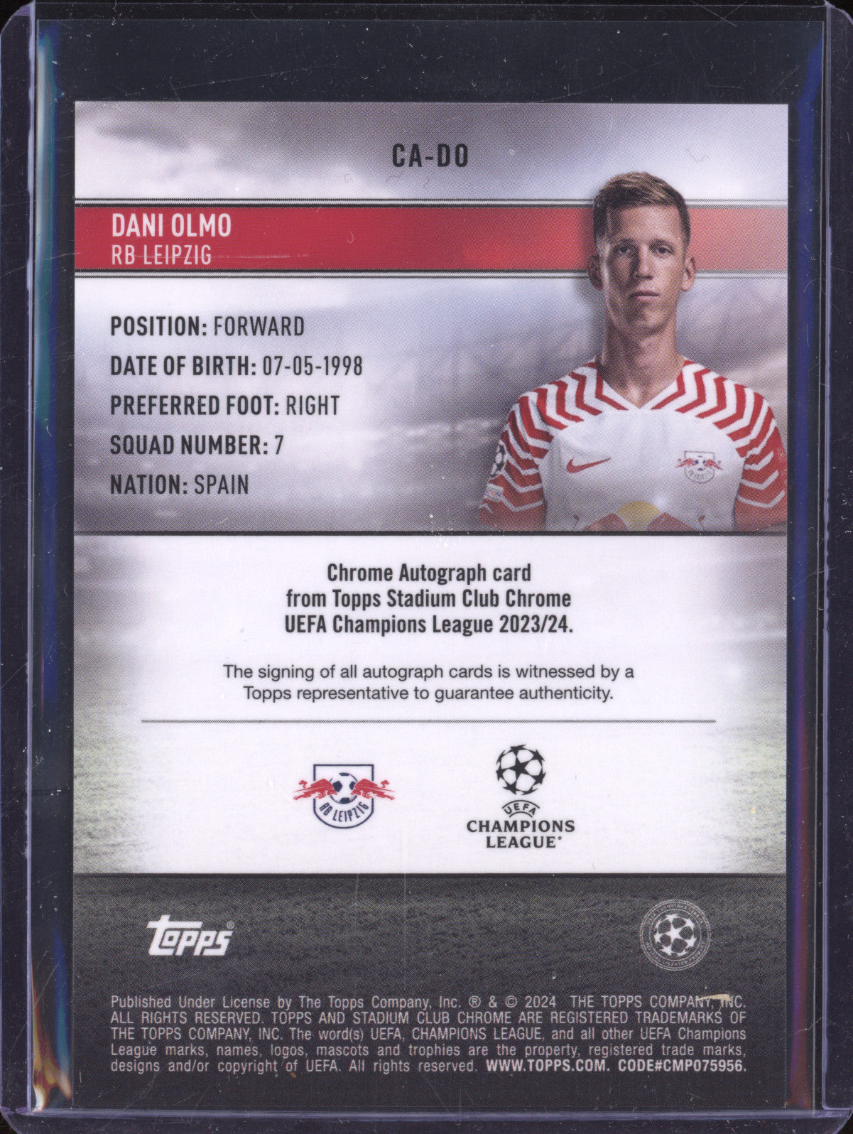 Dani Olmo 2023-24 Topps Stadium Club Chrome CA-DO Autograph