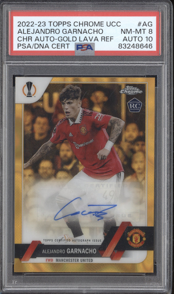 Alejandro Garnacho 2022-23 Topps Chrome UCC CA-AG Gold Lava Auto RC PSA 8/10