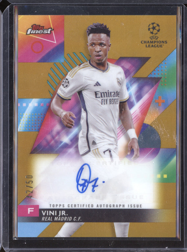 Vini Jr 2023-24 Topps Finest A-VJ Gold Refractor Autograph 42/50