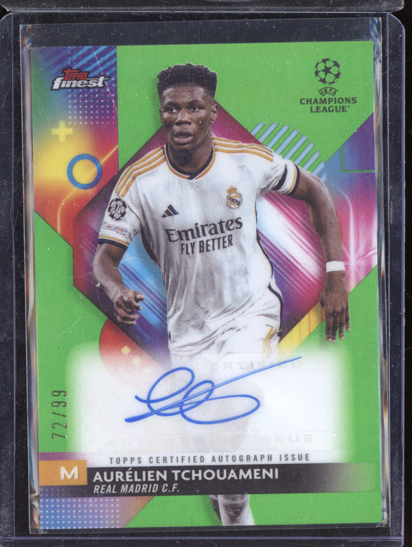 Aurelien Tchouameni 2023-24 Topps Finest A-TC Neon Green Refractor Autograph 72/99